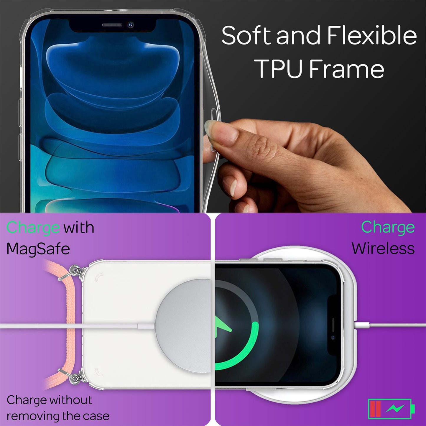 NALIA Handyhülle mit Kette für iPhone 13 Mini, Transparentes Hardcase & Handy-Schnur