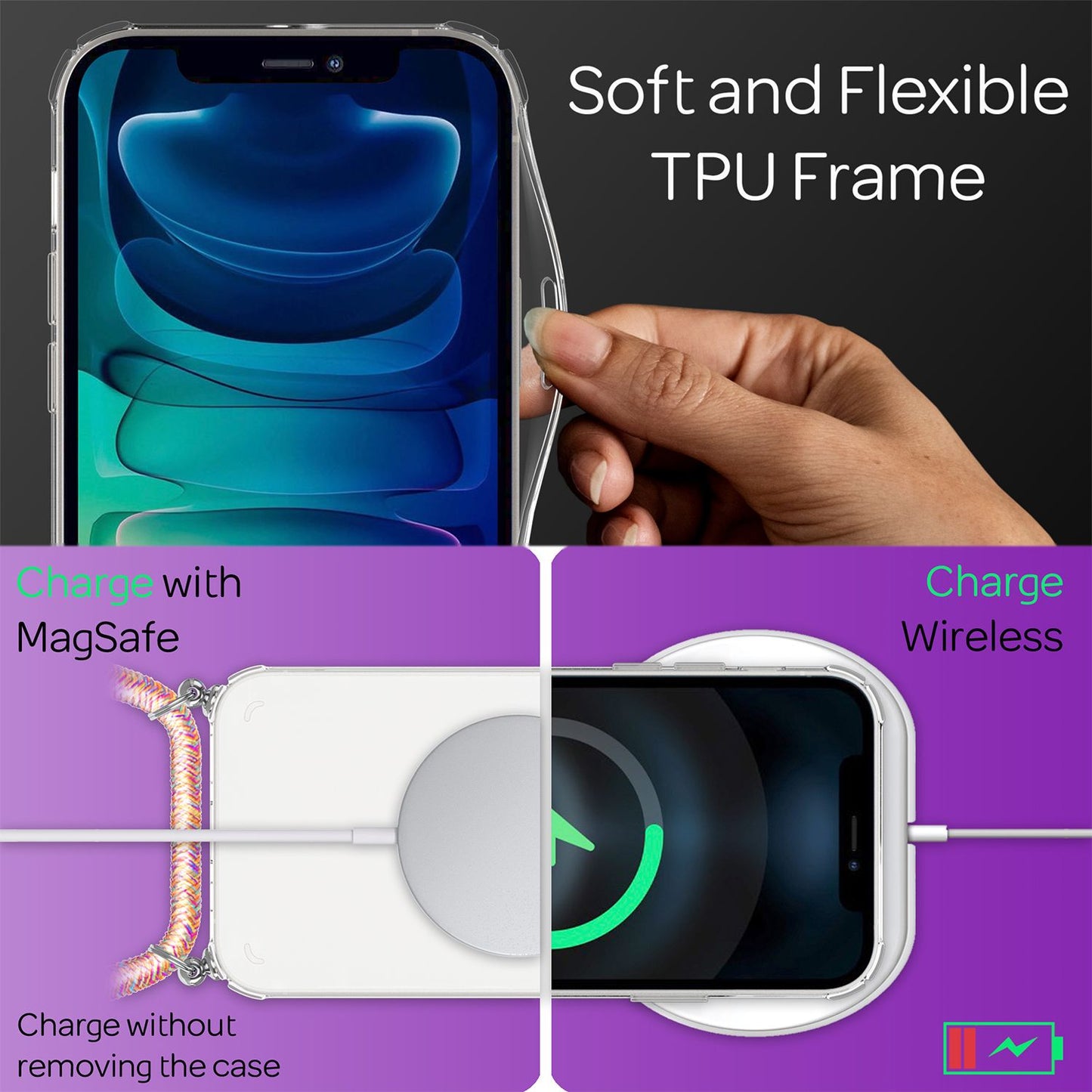 NALIA Hangit Handyhülle Mit Kette - Kompatibel IPhone 13, Transparentes Hardcase, Schnur 1 m