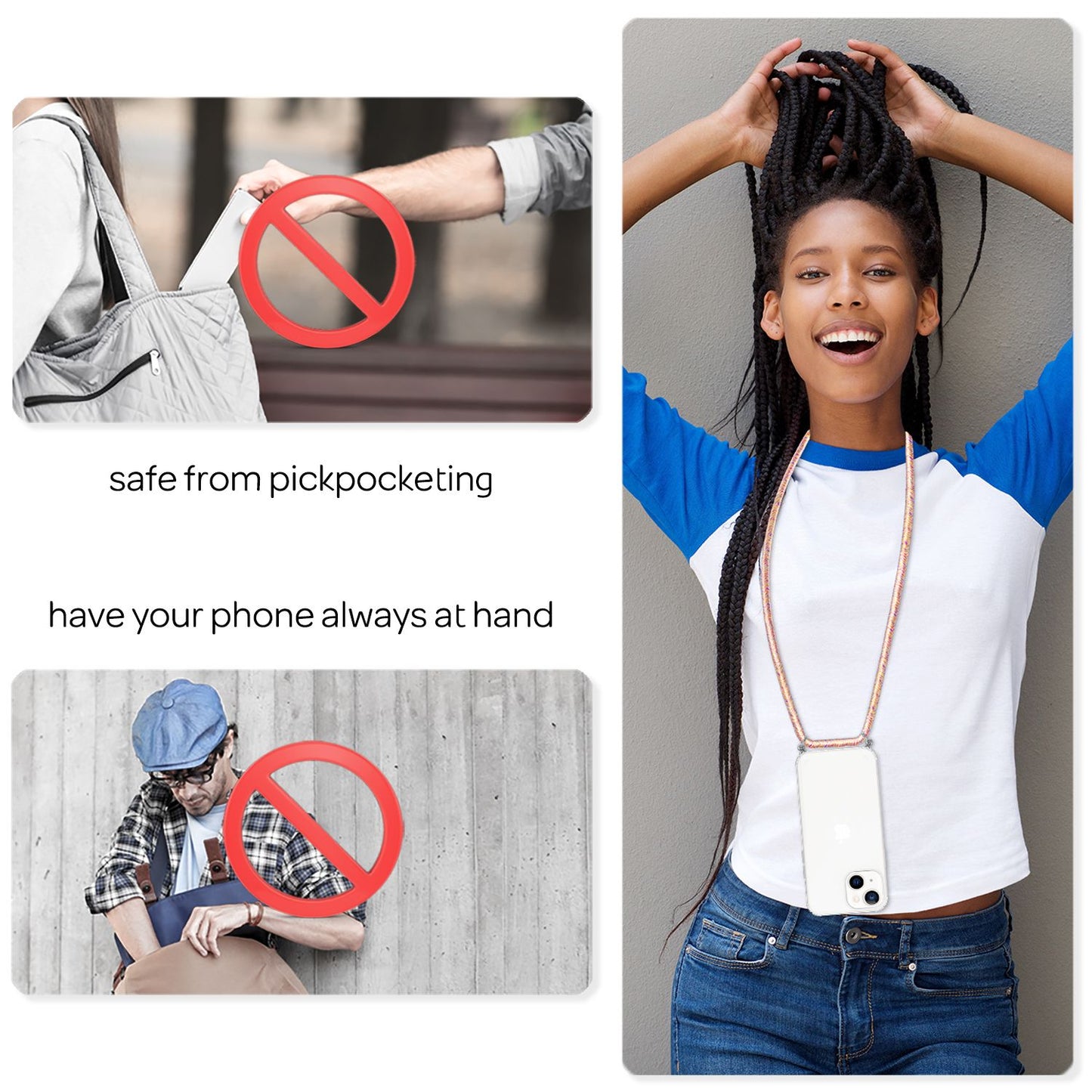 NALIA Hangit Handyhülle Mit Kette - Kompatibel IPhone 13, Transparentes Hardcase, Schnur 1 m