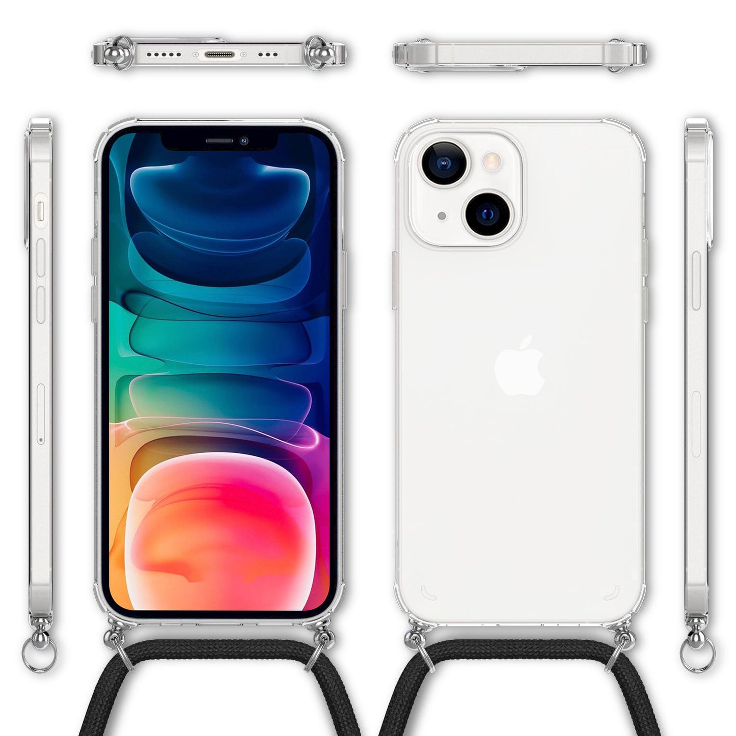 NALIA Hangit Handyhülle Mit Kette - Kompatibel IPhone 13, Transparentes Hardcase, Schnur 1 m