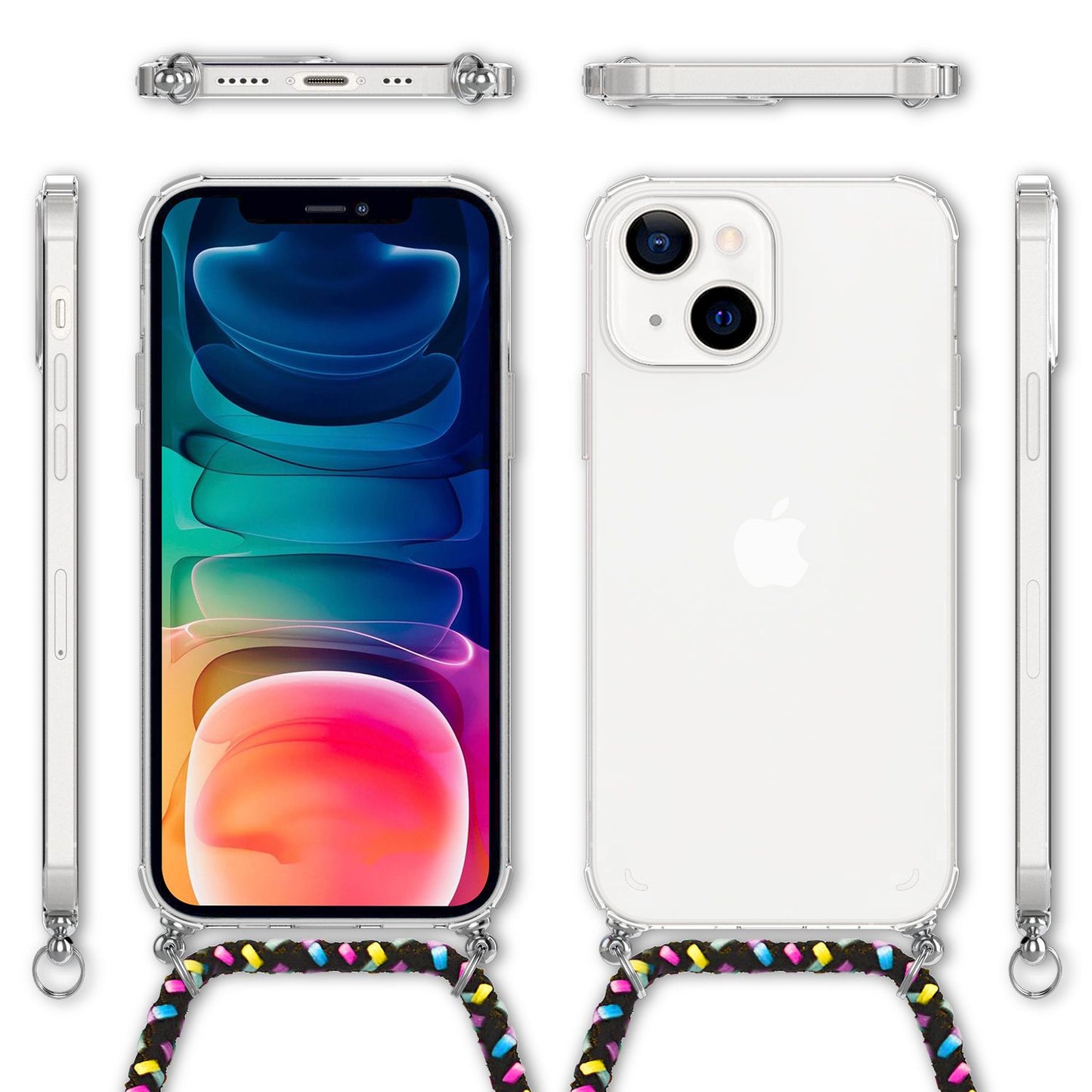NALIA Hangit Handyhülle Mit Kette - Kompatibel IPhone 13, Transparentes Hardcase, Schnur 1 m