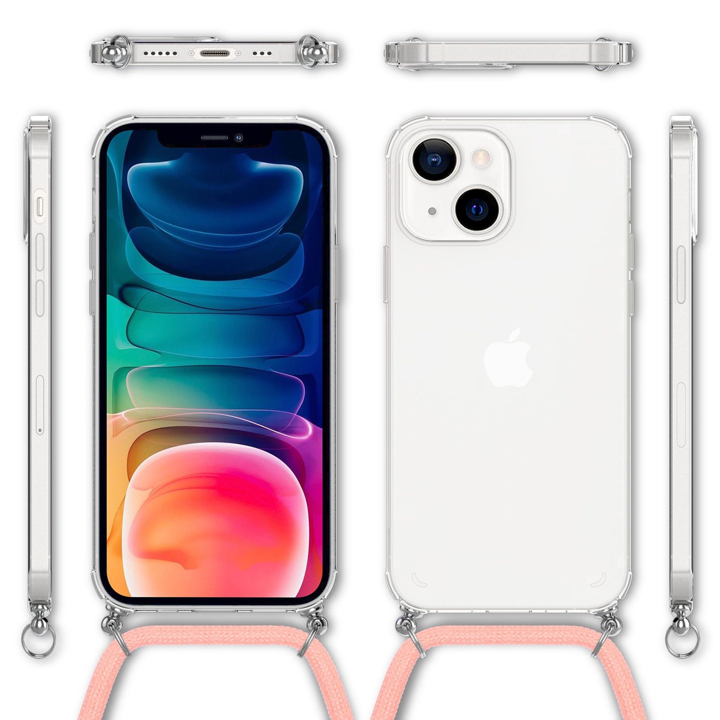 NALIA Hangit Handyhülle Mit Kette - Kompatibel IPhone 13, Transparentes Hardcase, Schnur 1 m