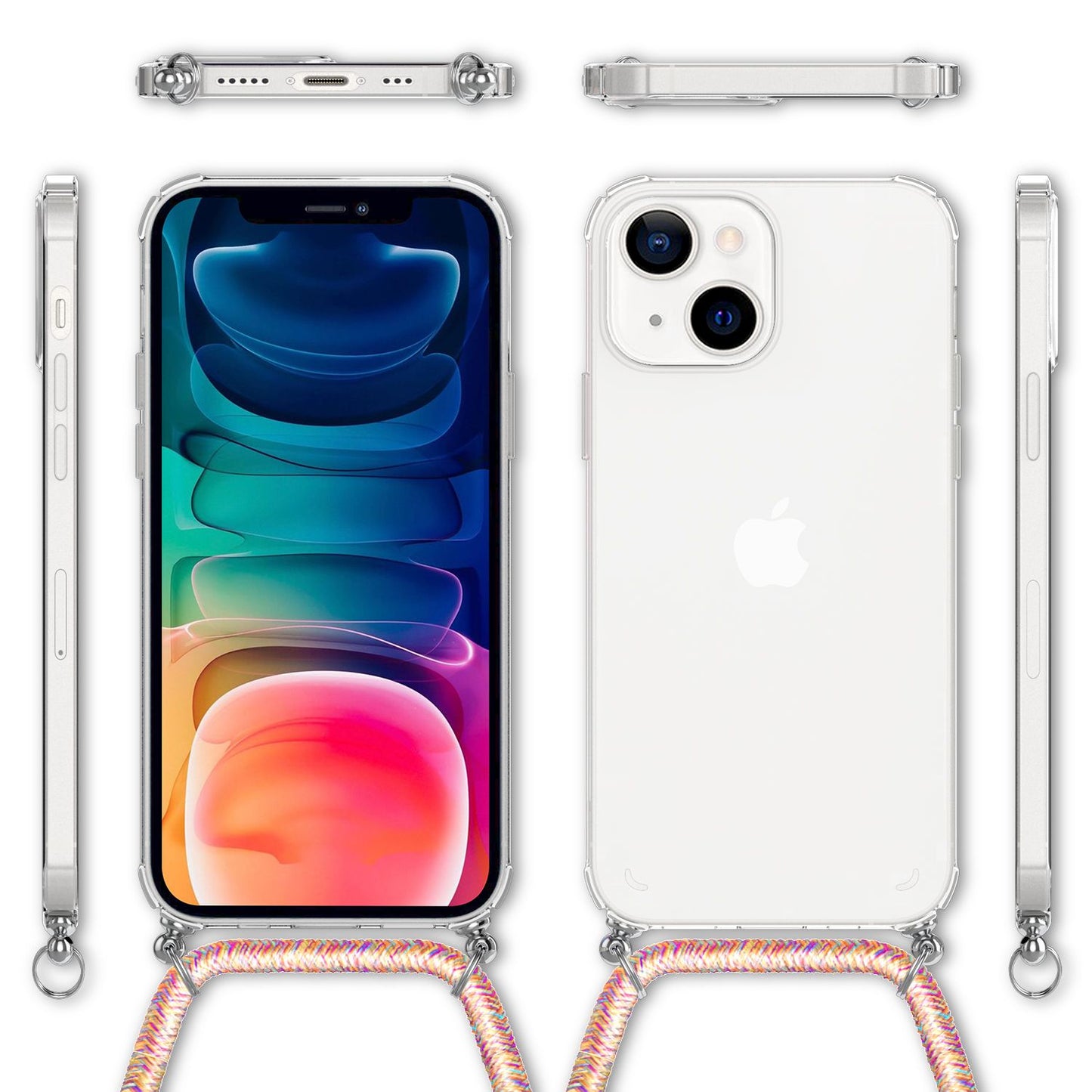 NALIA Hangit Handyhülle Mit Kette - Kompatibel IPhone 13, Transparentes Hardcase, Schnur 1 m