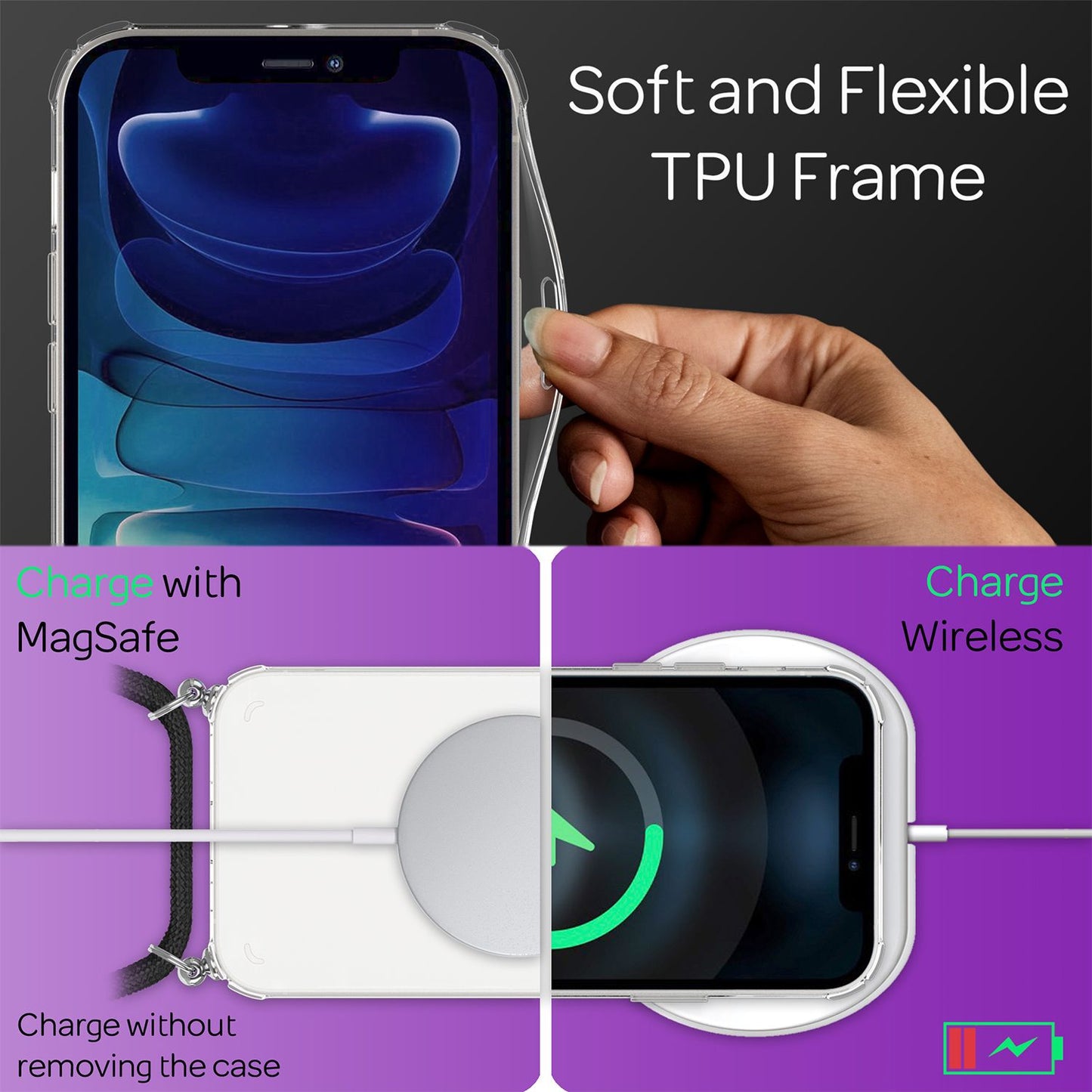 NALIA Hangit Handyhülle - Umhängehülle mit Kette Für iPhone 13 Pro Max Kompatibel Kette 60 cm Lederoptik