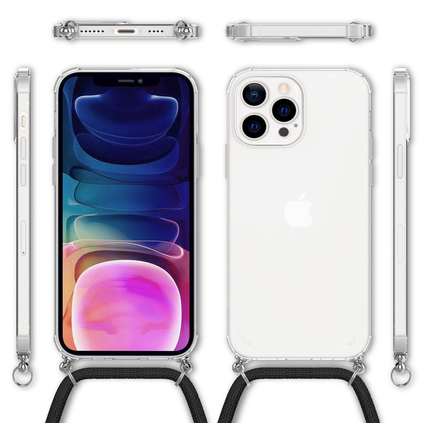 NALIA Hangit Handyhülle - Umhängehülle mit Kette Für iPhone 13 Pro Max Kompatibel Kette 60 cm Lederoptik