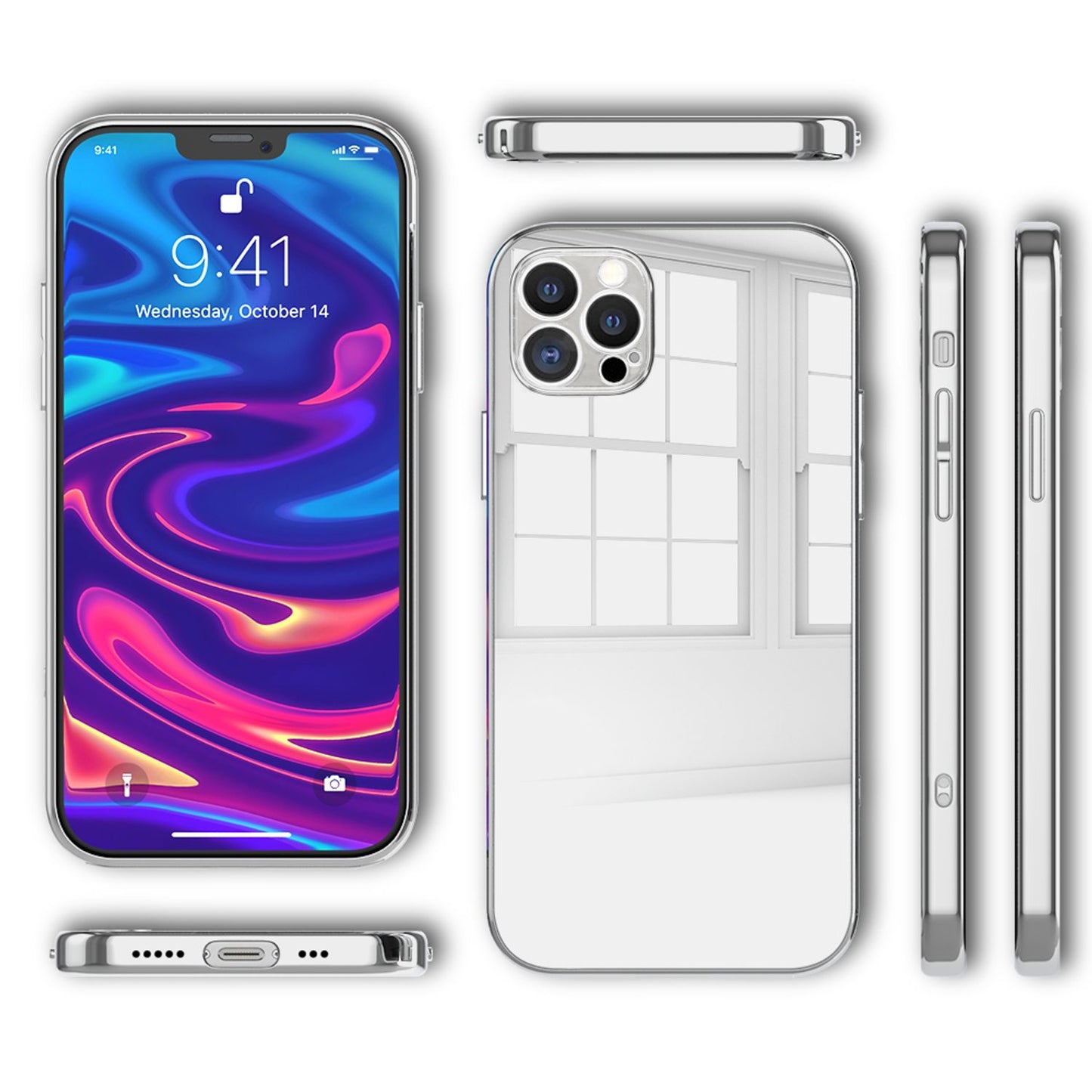 NALIA Spiegel Hart Glas Hülle für  iPhone 13 Pro, Mirror Schutz Case Bumper