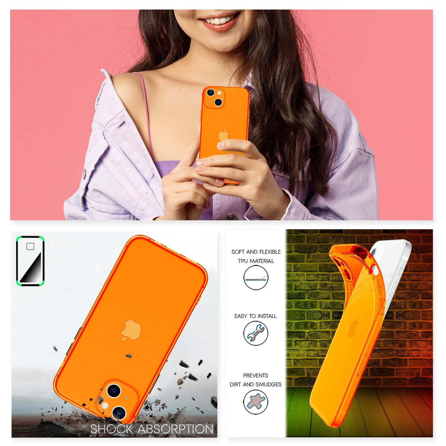 NALIA Carcasă transparentă neon Vibe Neon Silicone Case - Compatibilă cu iPhone 13, Material silicon, Culori neon