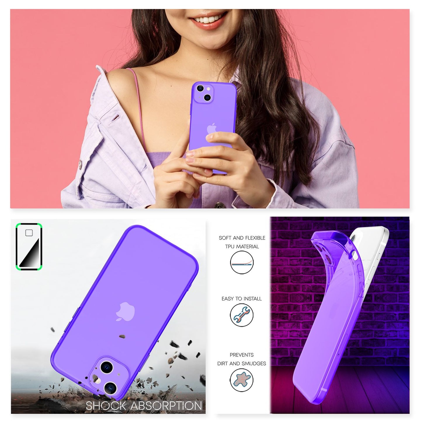 NALIA Carcasă transparentă neon Vibe Neon Silicone Case - Compatibilă cu iPhone 13, Material silicon, Culori neon