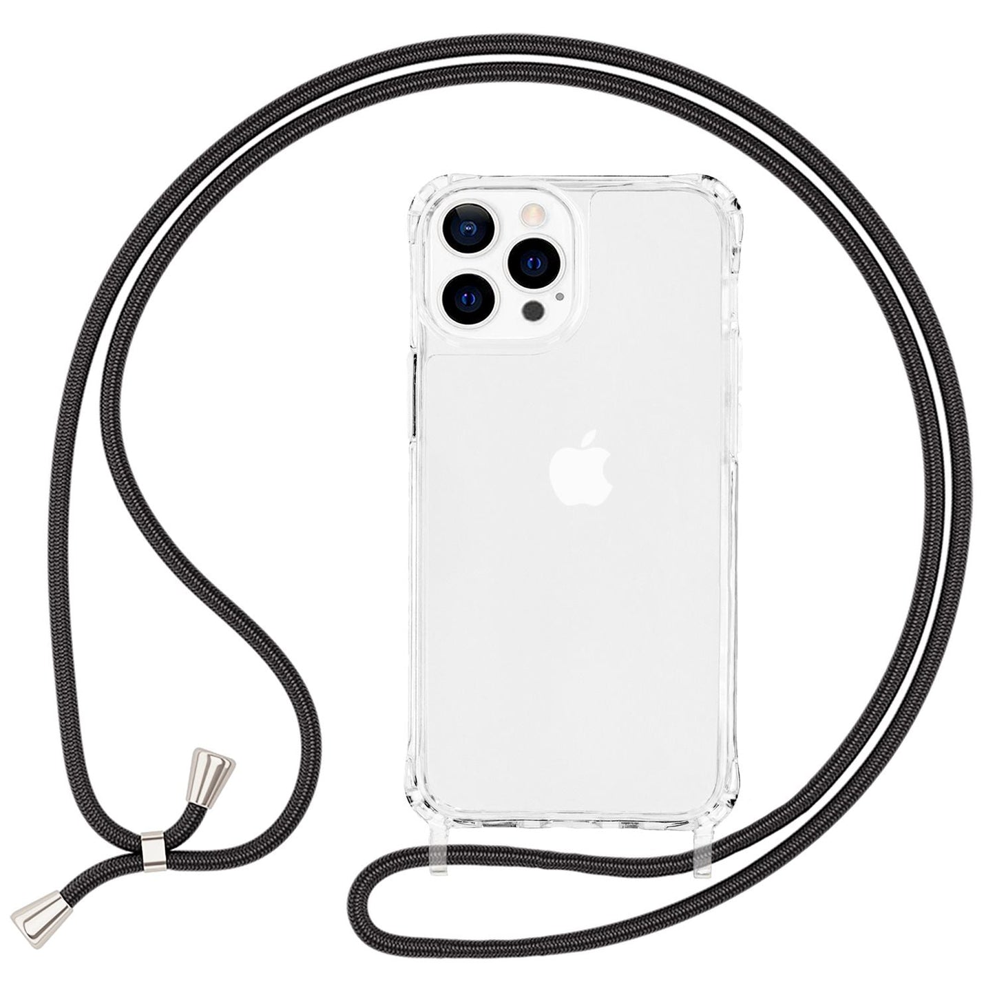 NALIA Klares Hybrid Case mit Kette für iPhone 13 Pro Max, Transparent Anti-Gelb Robust Verstärkte Ecken Hardcase & Silikon Rahmen, Stoßfeste Schutzhülle & Handy-Schnur