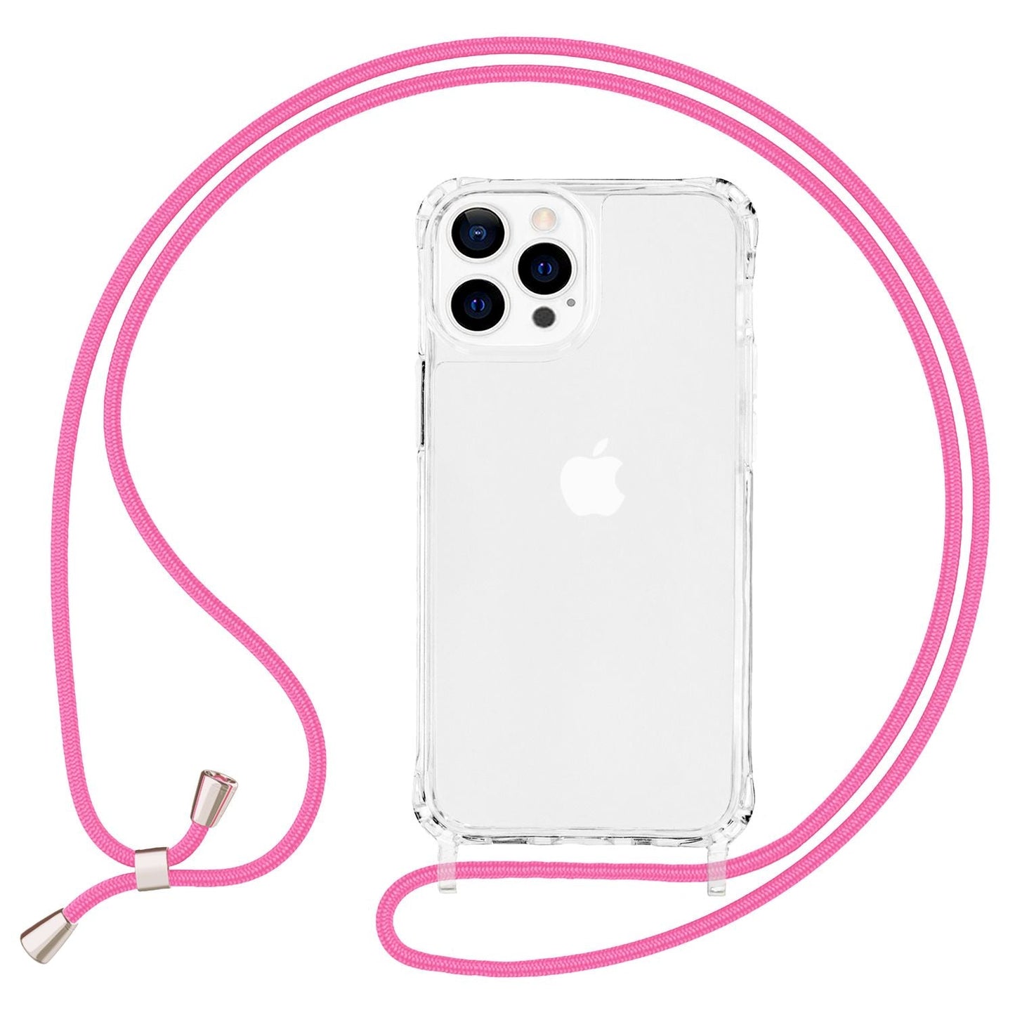 NALIA Klares Hybrid Case mit Kette für iPhone 13 Pro Max, Transparent Anti-Gelb Robust Verstärkte Ecken Hardcase & Silikon Rahmen, Stoßfeste Schutzhülle & Handy-Schnur
