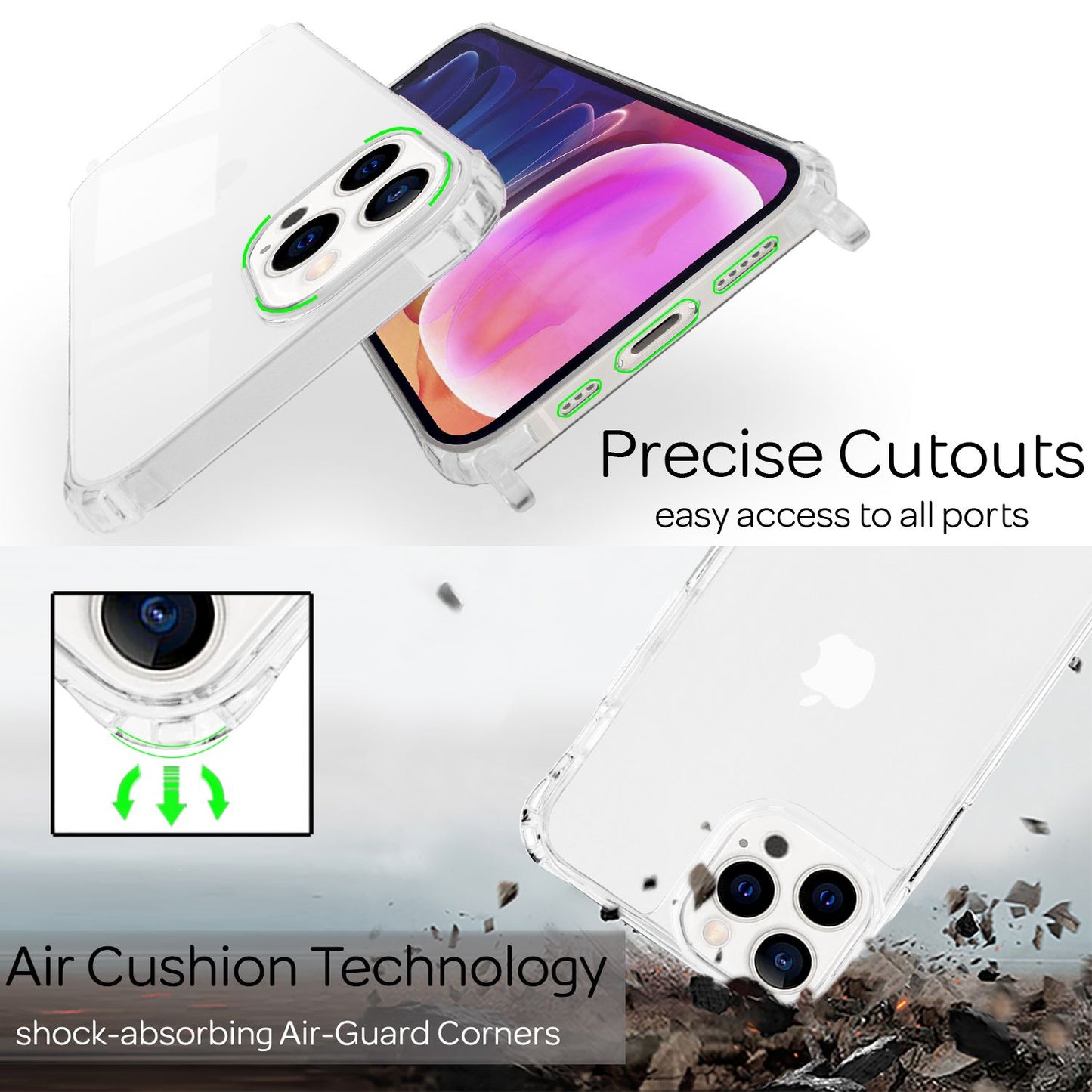 NALIA Klares Hybrid Case mit Kette für iPhone 13 Pro Max, Transparent Anti-Gelb Robust Verstärkte Ecken Hardcase & Silikon Rahmen, Stoßfeste Schutzhülle & Handy-Schnur