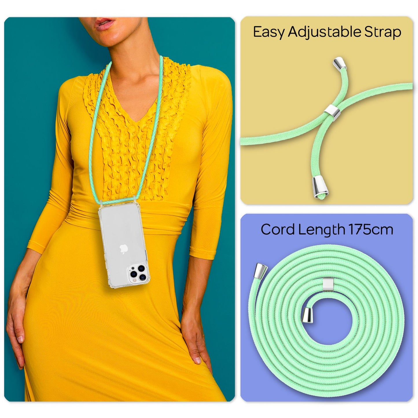 NALIA Klares Hybrid Case mit Kette für iPhone 13 Pro Max, Transparent Anti-Gelb Robust Verstärkte Ecken Hardcase & Silikon Rahmen, Stoßfeste Schutzhülle & Handy-Schnur