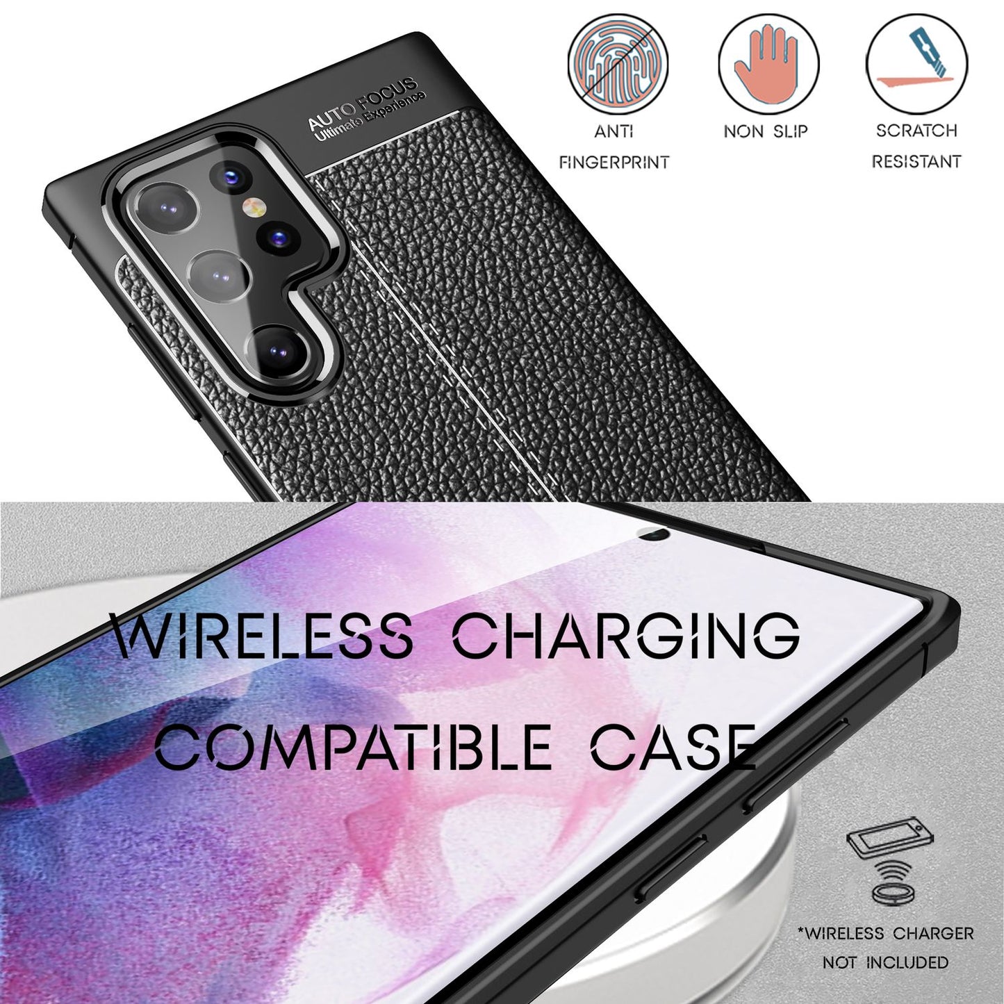 Husă NALIA cu aspect de piele - Dimensiune potrivită pentru Galaxy S22 Ultra, silicon TPU, anti-amprentă