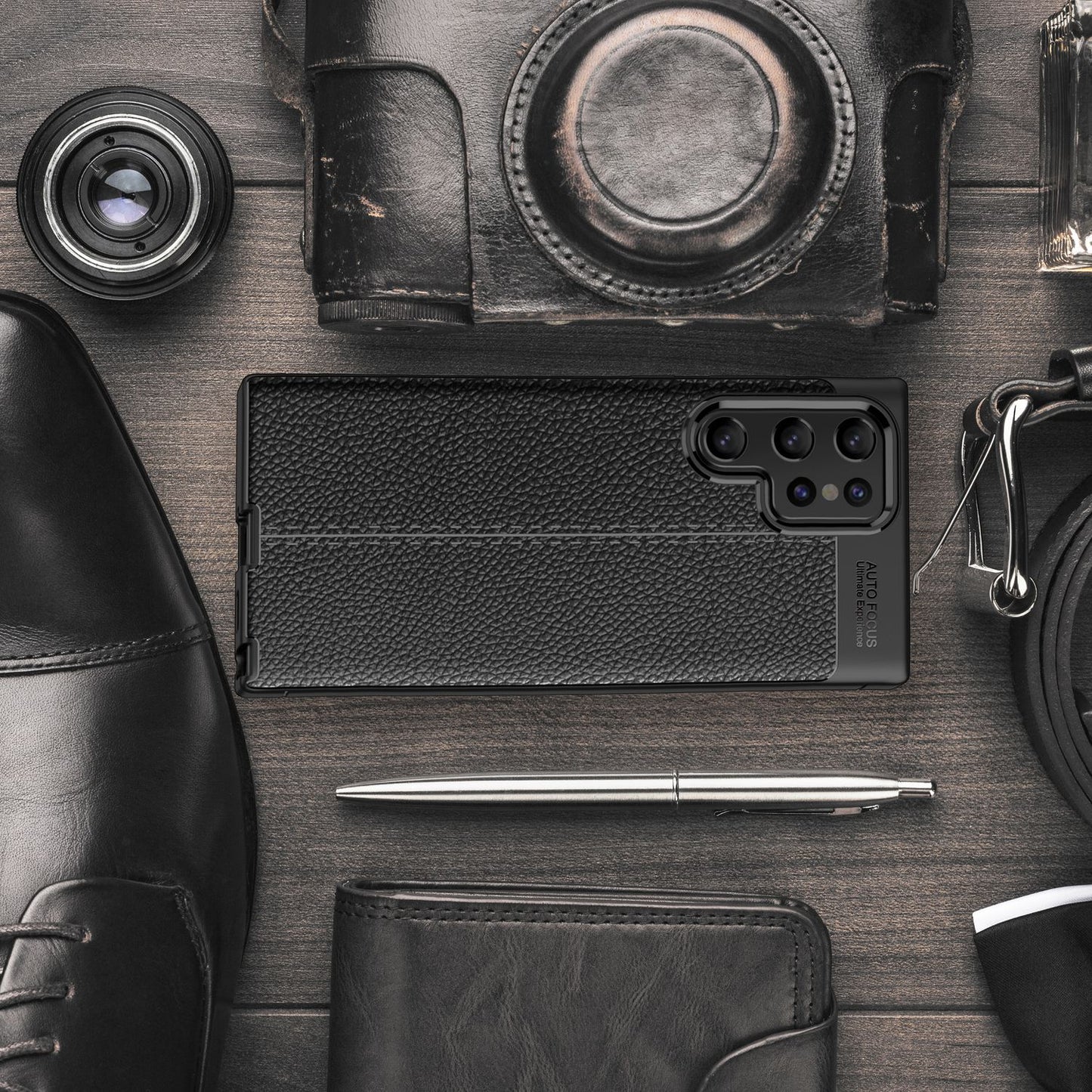 Husă NALIA cu aspect de piele - Dimensiune potrivită pentru Galaxy S22 Ultra, silicon TPU, anti-amprentă