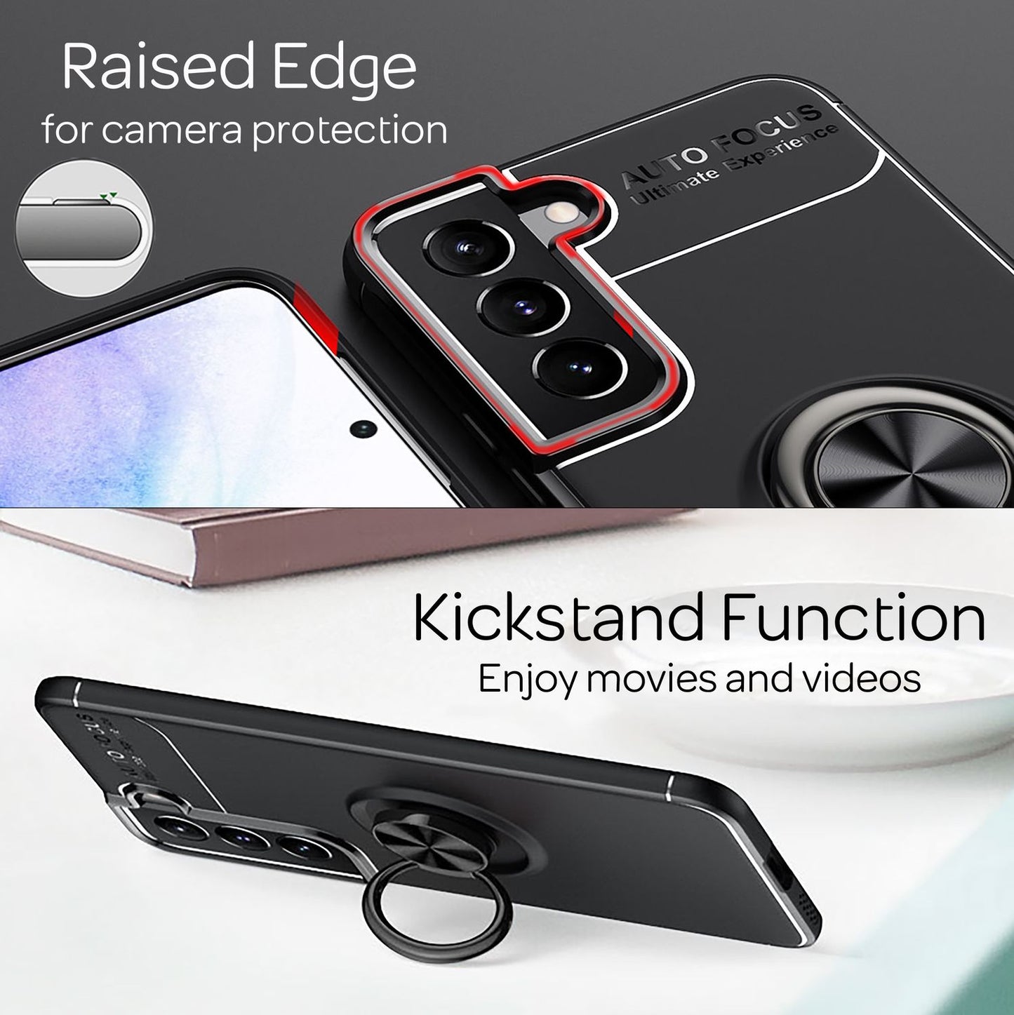 NALIA Matt-Schwarze Ringhülle für Samsung Galaxy S22