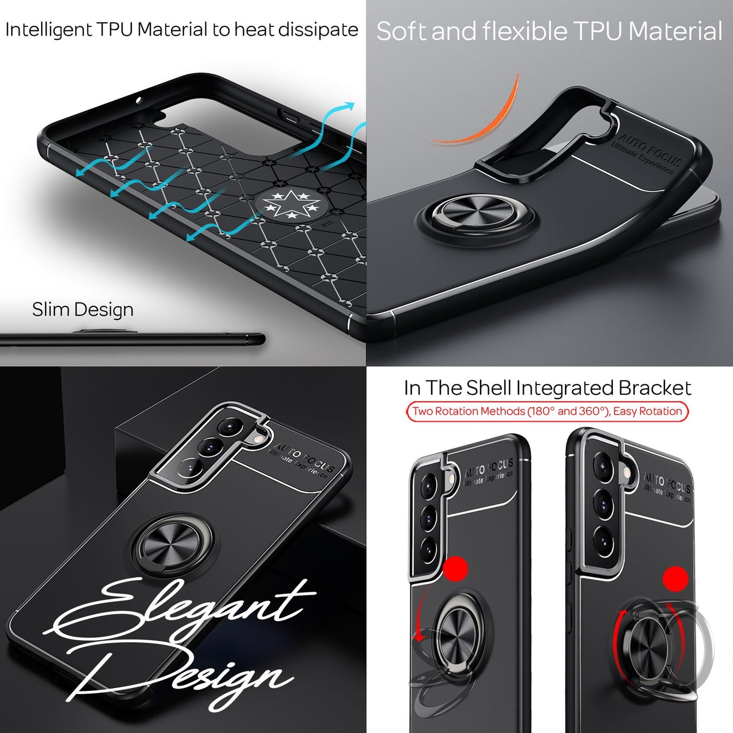 NALIA Matt-Schwarze Ringhülle für Samsung Galaxy S22