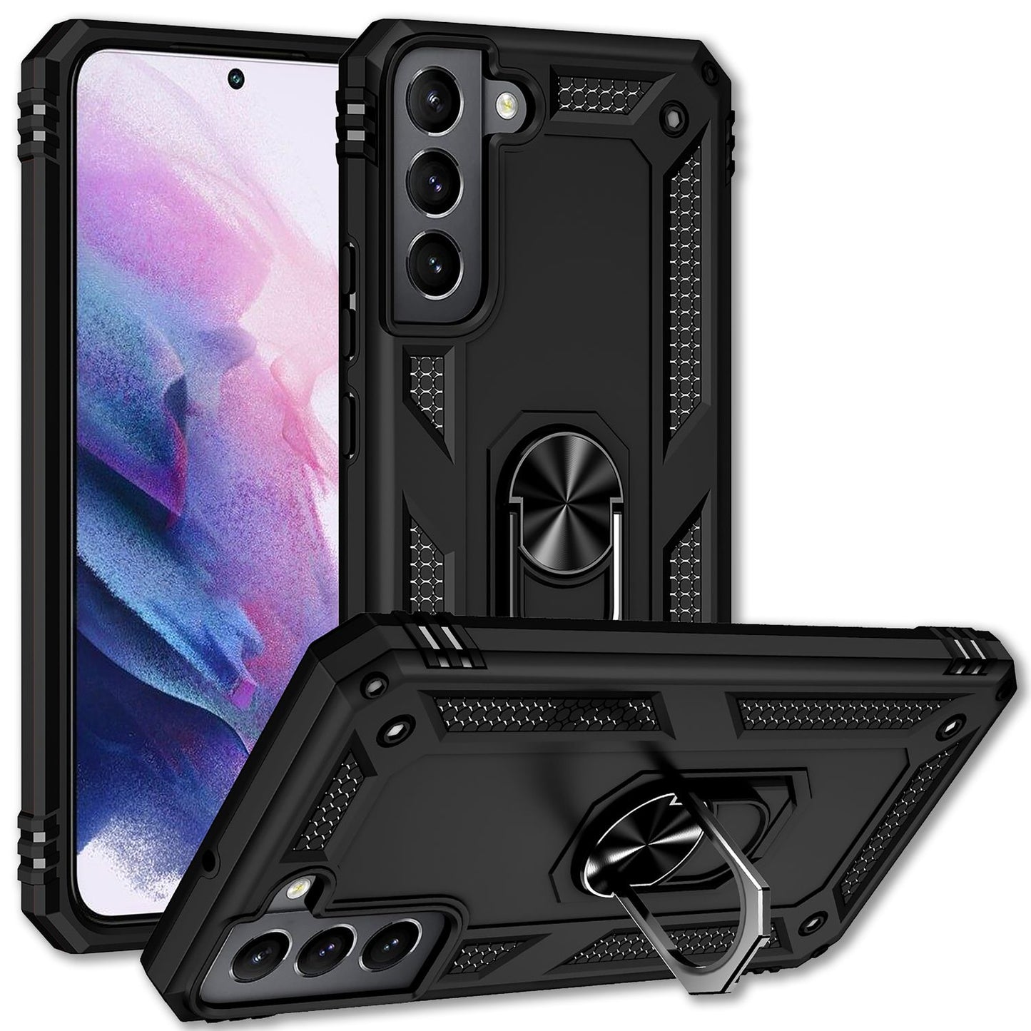 NALIA Military-Style Ringhülle für Samsung Galaxy S22, Extrem Schützend Stoßfest Robust, 360° Ring für Standfunktion