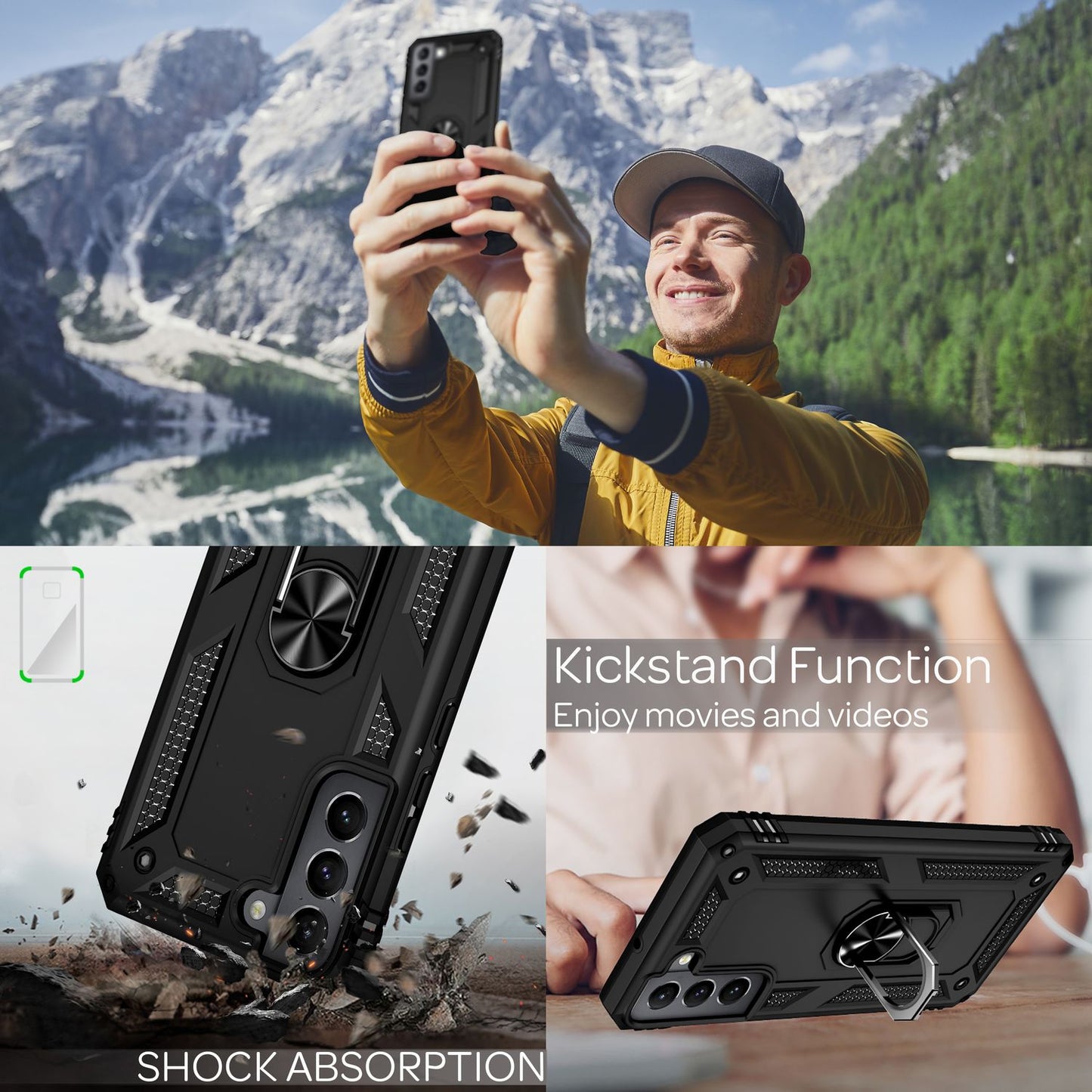 NALIA Military-Style Ringhülle für Samsung Galaxy S22, Extrem Schützend Stoßfest Robust, 360° Ring für Standfunktion