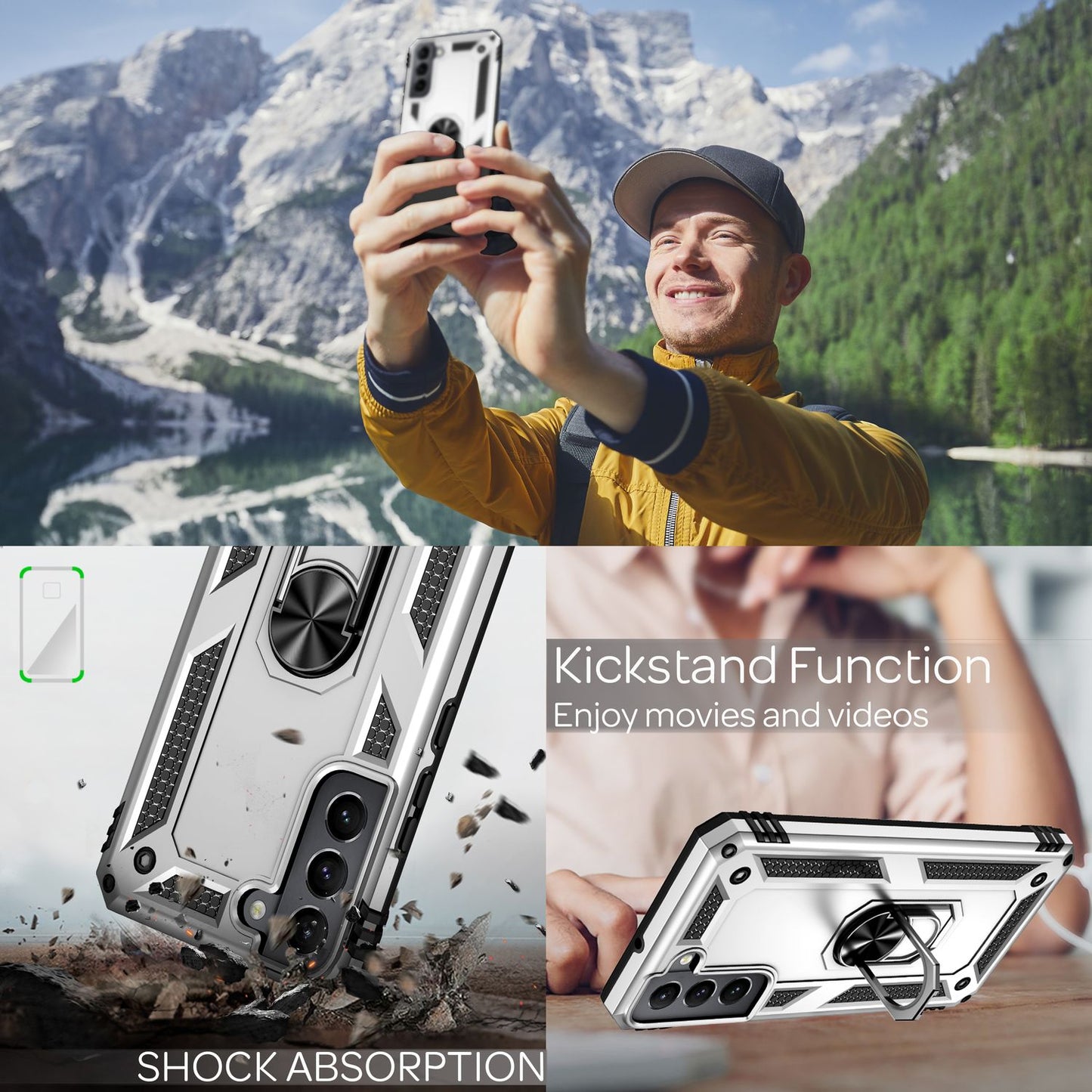 NALIA Military-Style Ringhülle für Samsung Galaxy S22, Extrem Schützend Stoßfest Robust, 360° Ring für Standfunktion