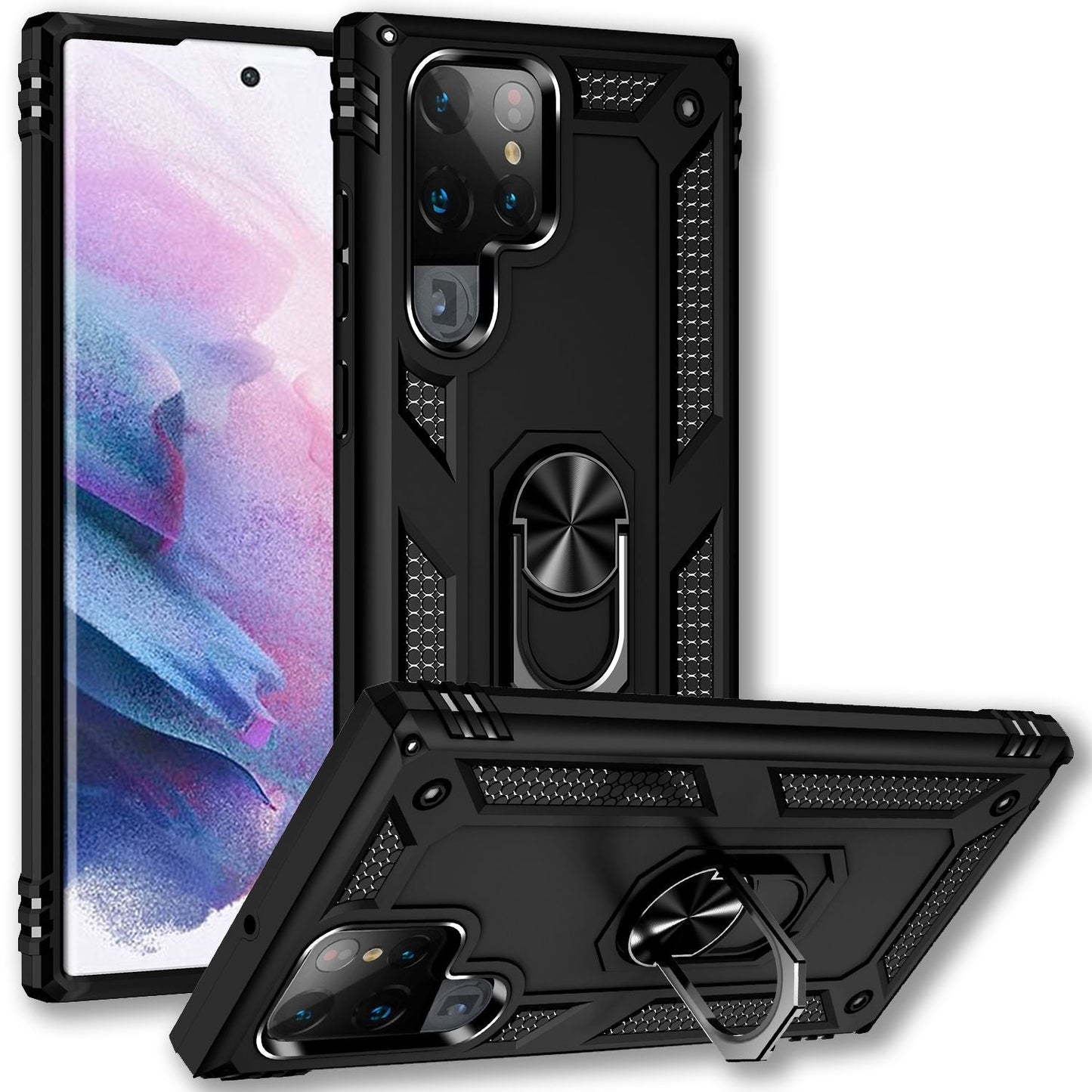 NALIA Military-Style Ringhülle für Samsung Galaxy S22 Ultra, Extrem Schützend Stoßfest, 360° Ring für Aufsteller