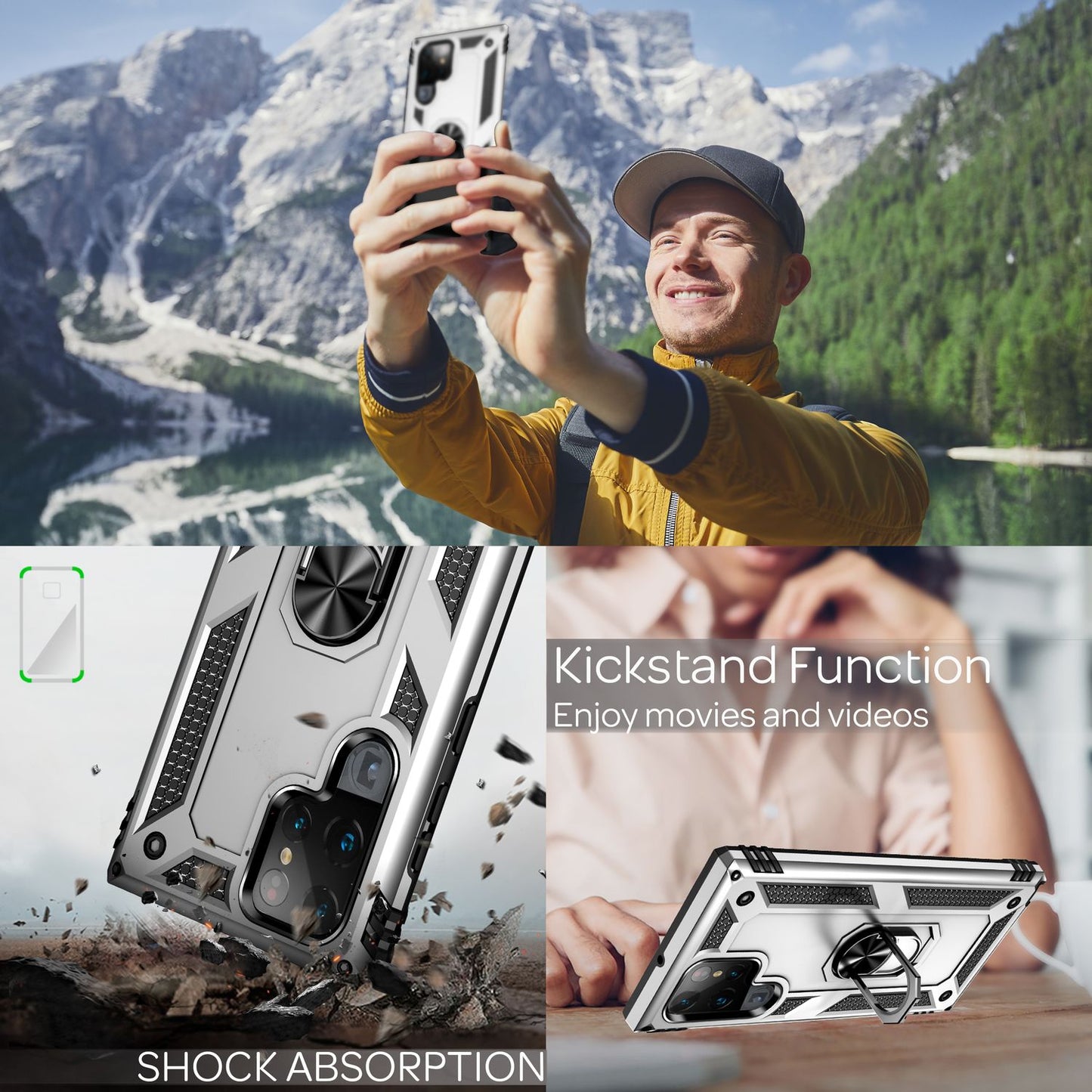 NALIA Military-Style Ringhülle für Samsung Galaxy S22 Ultra, Extrem Schützend Stoßfest, 360° Ring für Aufsteller