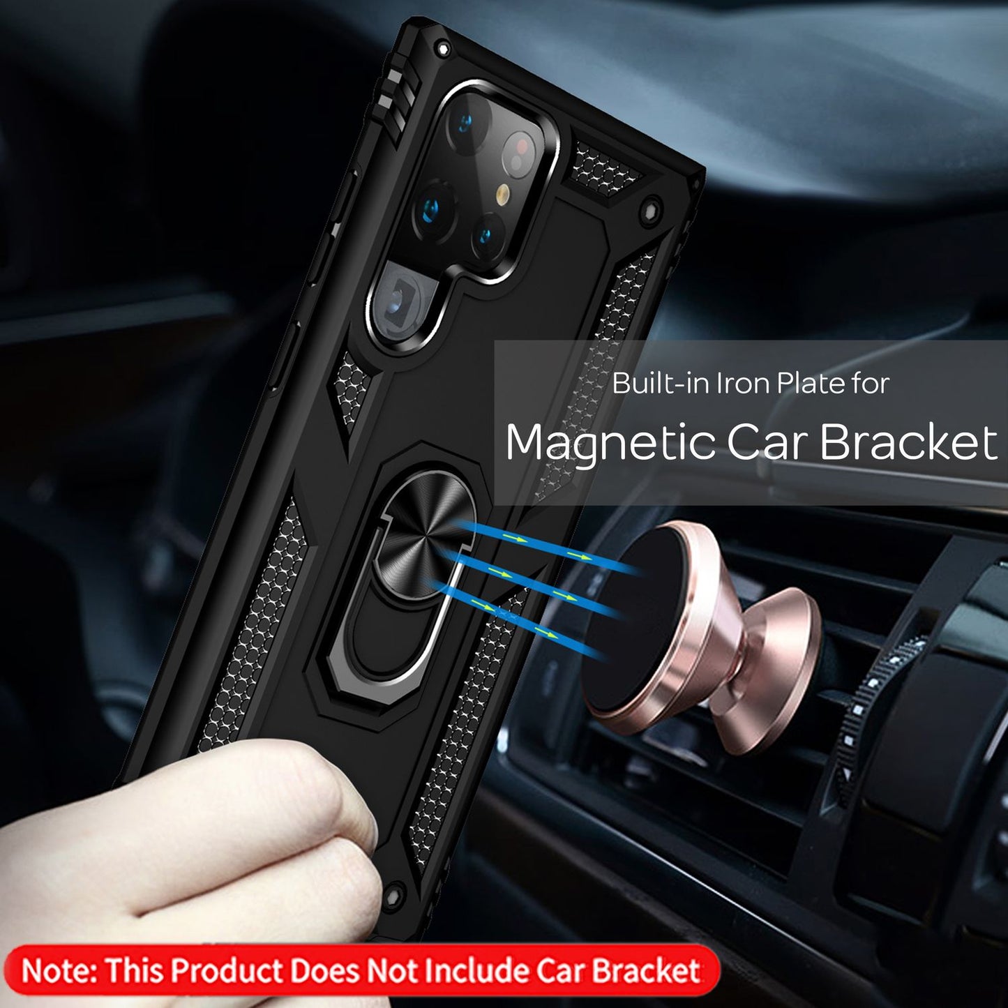 NALIA Military-Style Ringhülle für Samsung Galaxy S22 Ultra, Extrem Schützend Stoßfest, 360° Ring für Aufsteller