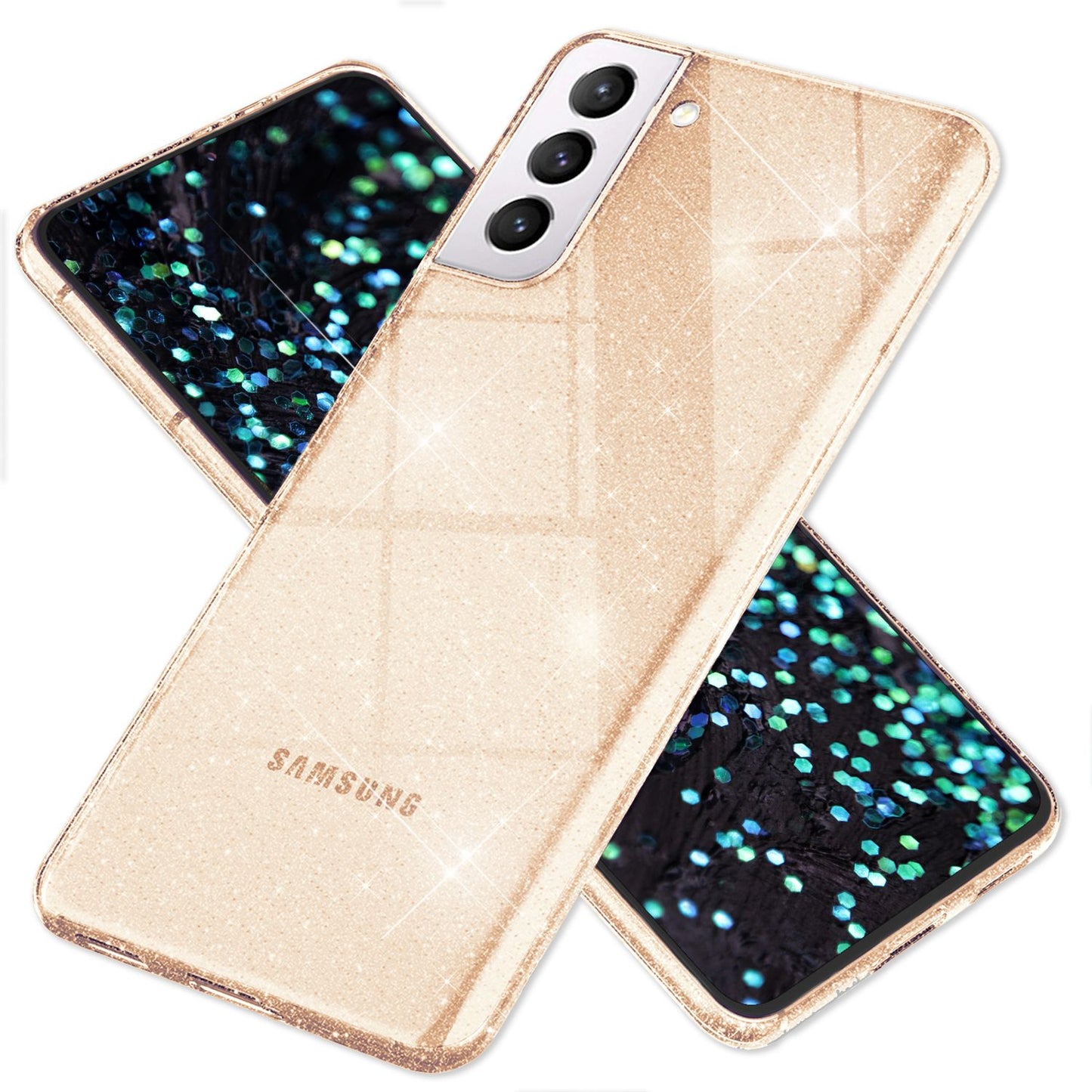 NALIA Klare Glitzerhülle für Samsung Galaxy S22, Durchsichtig Vergilbungsfrei
