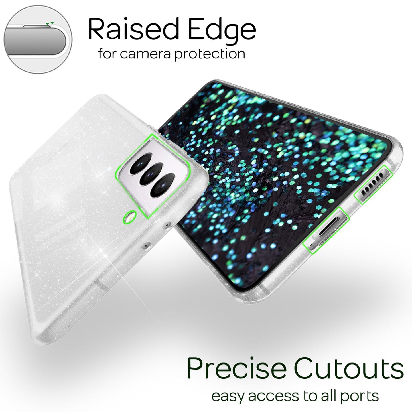 NALIA Klare Glitzerhülle für Samsung Galaxy S22, Durchsichtig Vergilbungsfrei