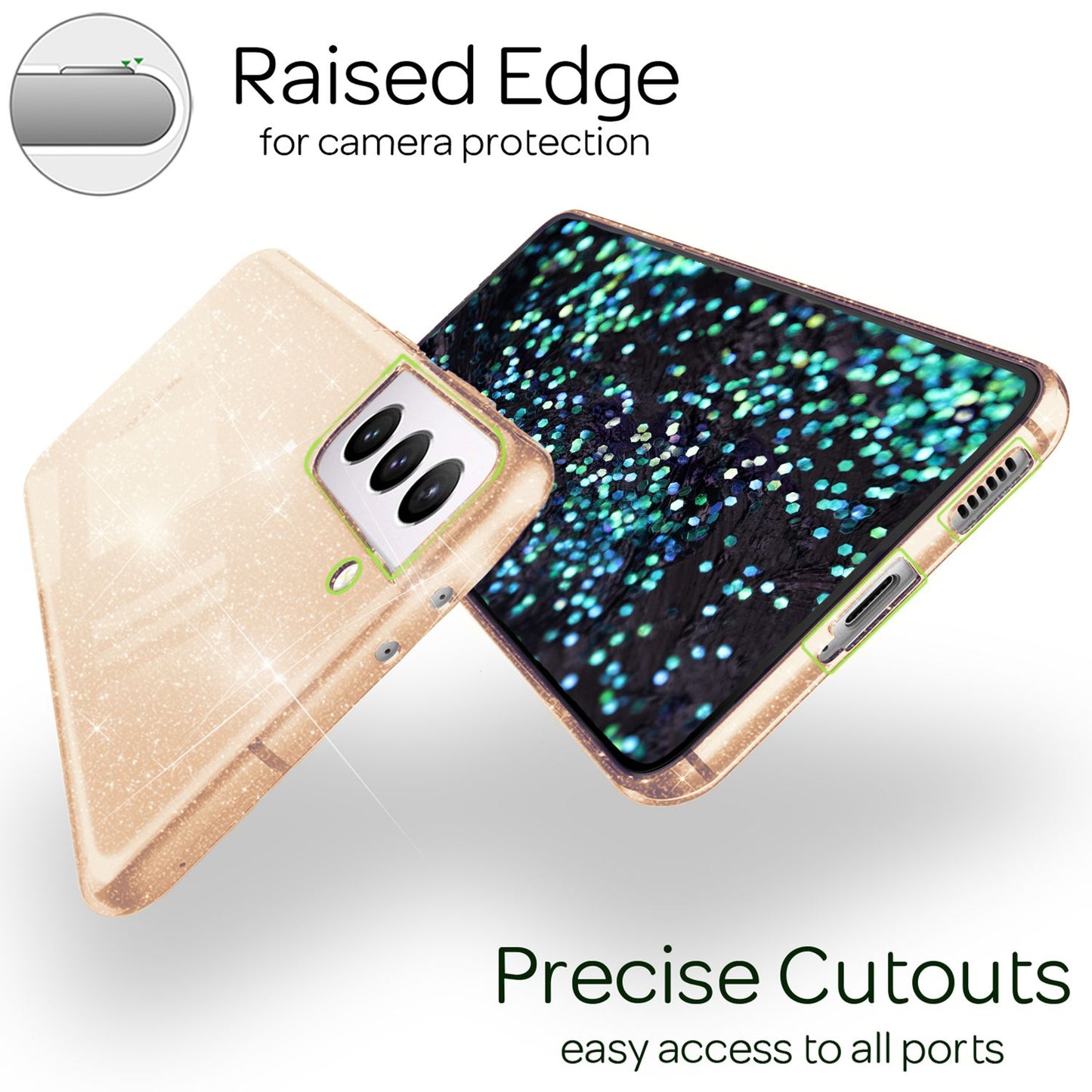 NALIA Klare Glitzerhülle für Samsung Galaxy S22, Durchsichtig Vergilbungsfrei