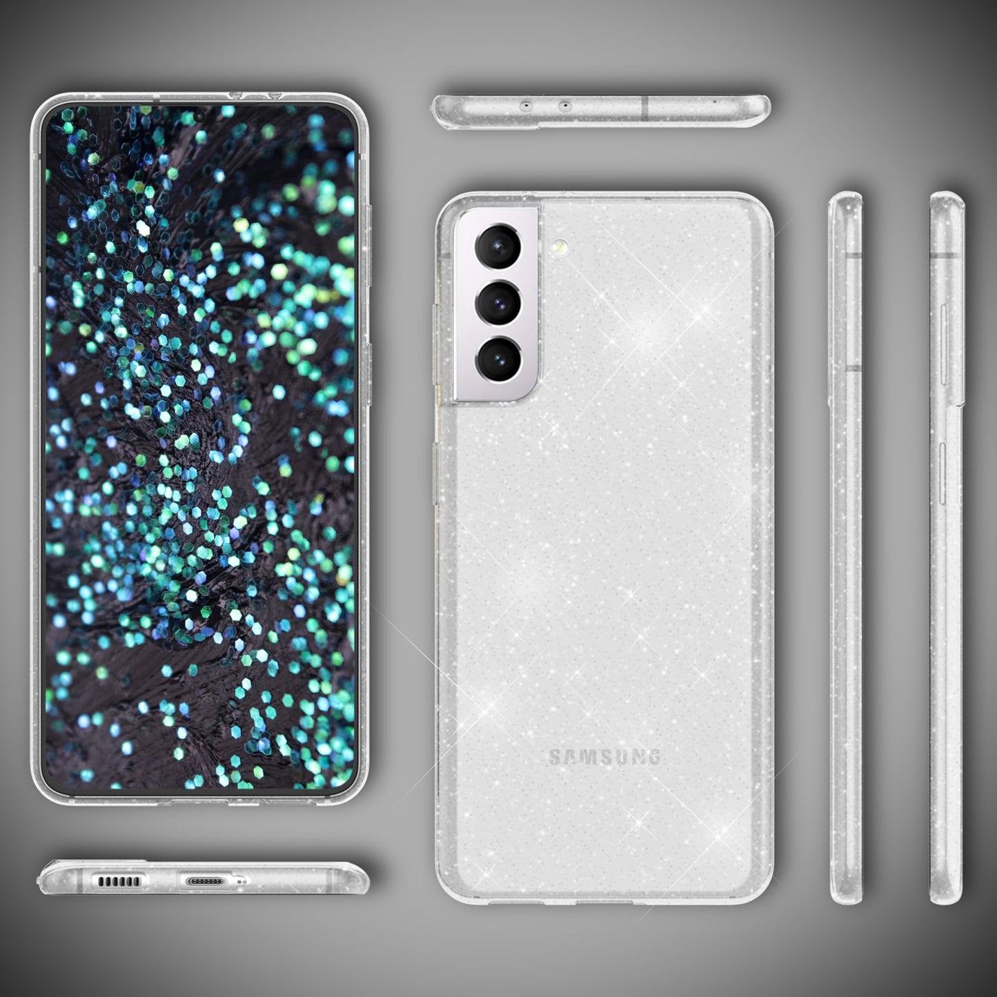 NALIA Klare Glitzerhülle für Samsung Galaxy S22, Durchsichtig Vergilbungsfrei