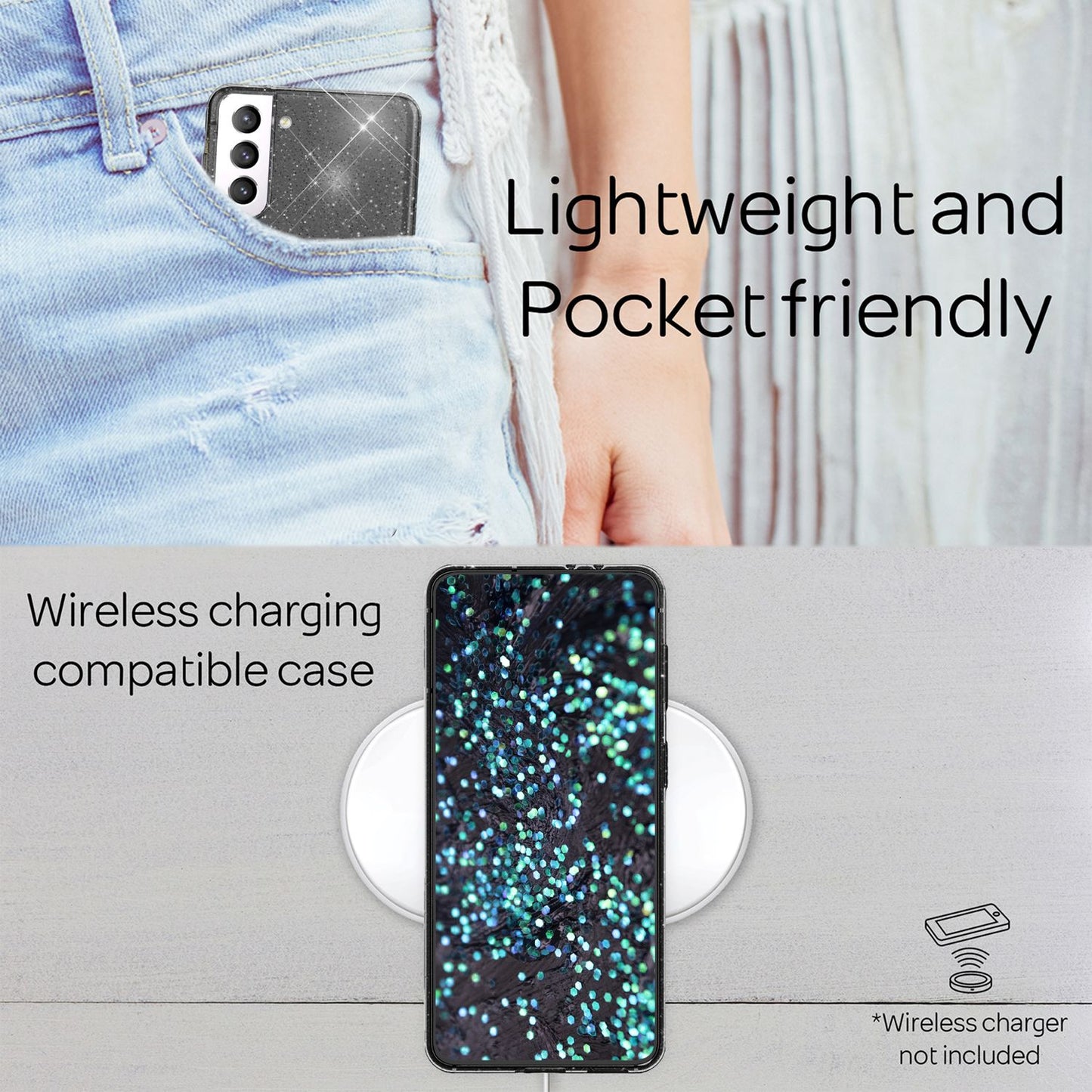 Carcasă NALIA cu sclipici transparent pentru Samsung Galaxy S22 Plus, transparentă