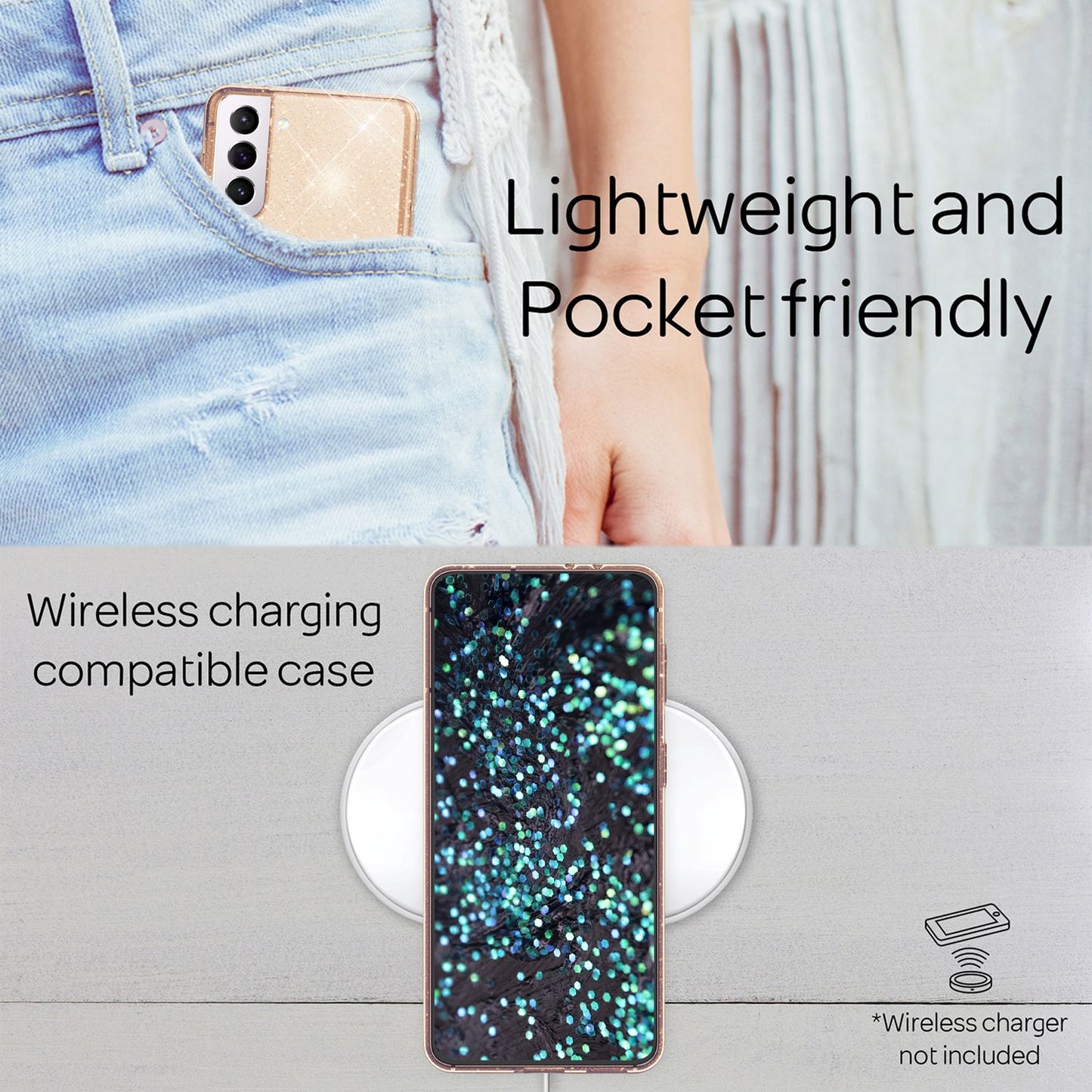 Carcasă NALIA cu sclipici transparent pentru Samsung Galaxy S22 Plus, transparentă