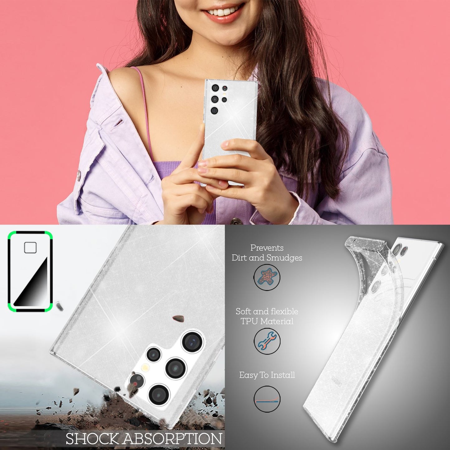 Husă NALIA Dazzlin Glitter - Dimensiune Galaxy S22 Material Ultra Transparent Design Glitter