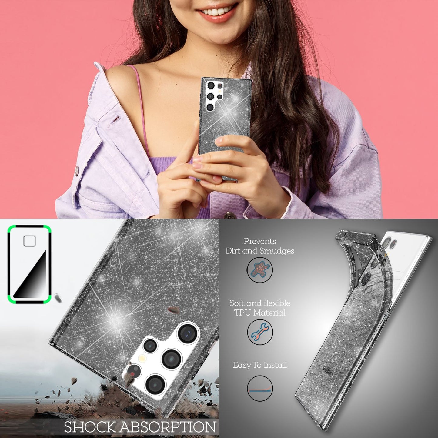 Husă NALIA Dazzlin Glitter - Dimensiune Galaxy S22 Material Ultra Transparent Design Glitter