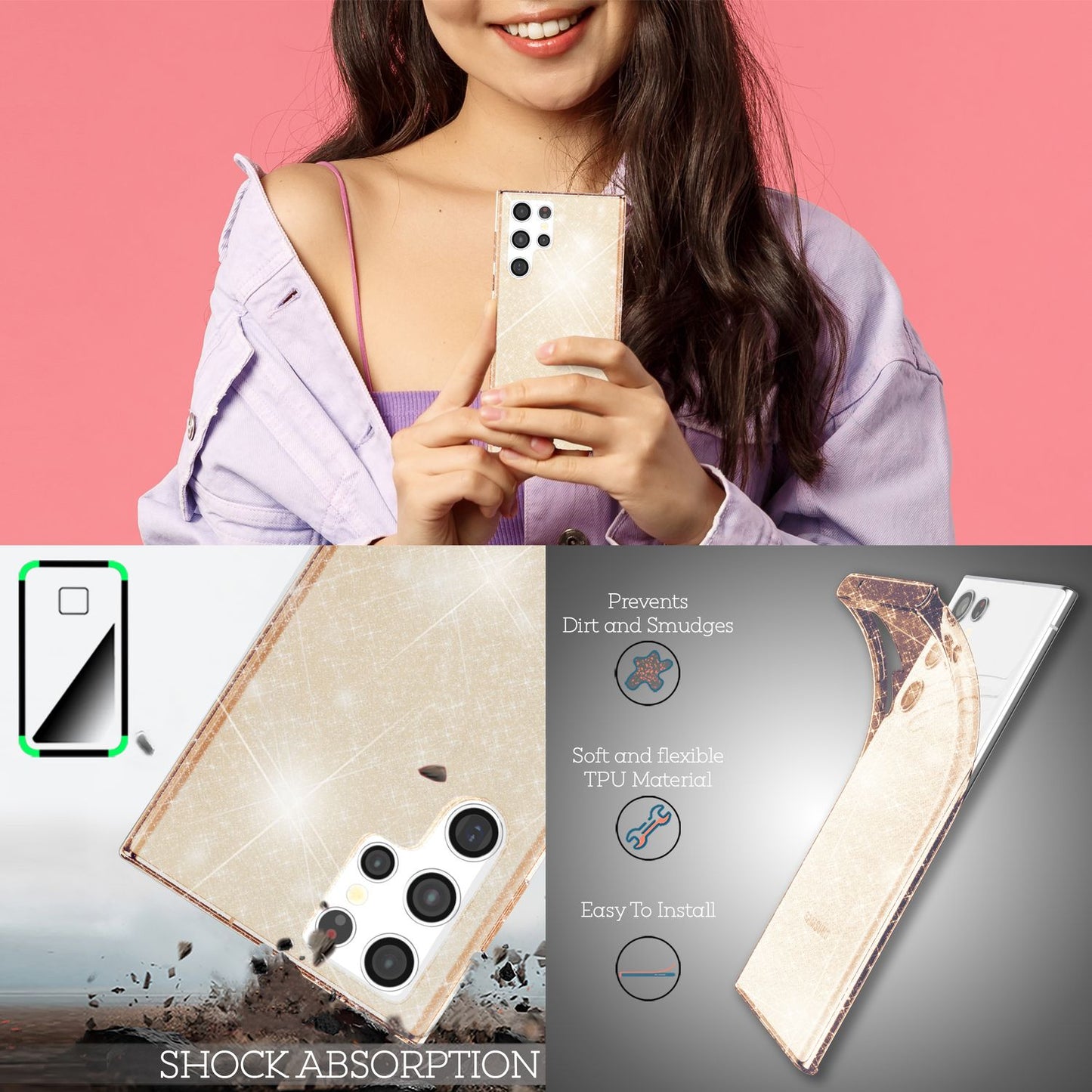 Husă NALIA Dazzlin Glitter - Dimensiune Galaxy S22 Material Ultra Transparent Design Glitter