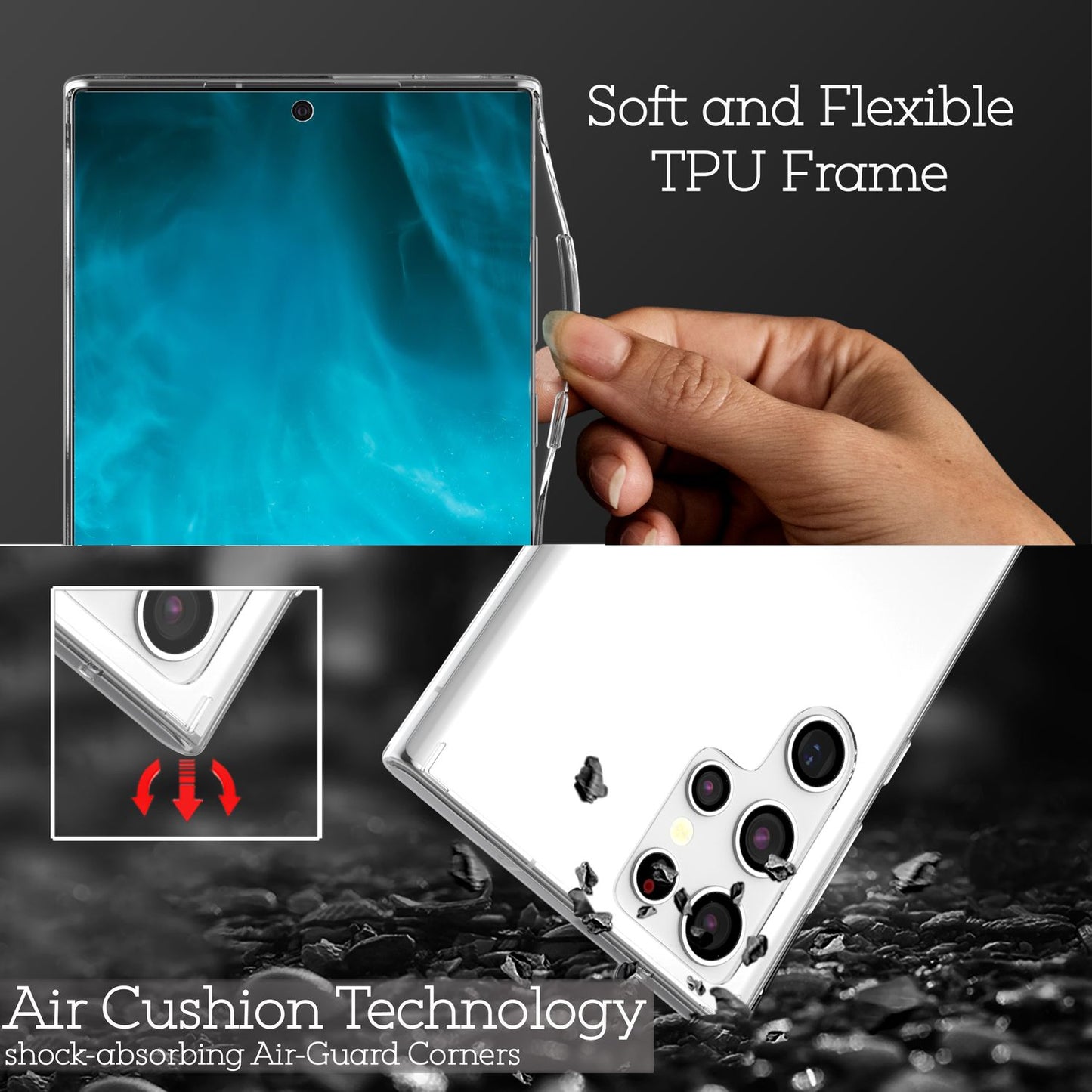 Husă NALIA transparentă rezistentă la zgârieturi - Compatibilă cu Samsung Galaxy S22 Ultra, ramă spate din silicon transparent