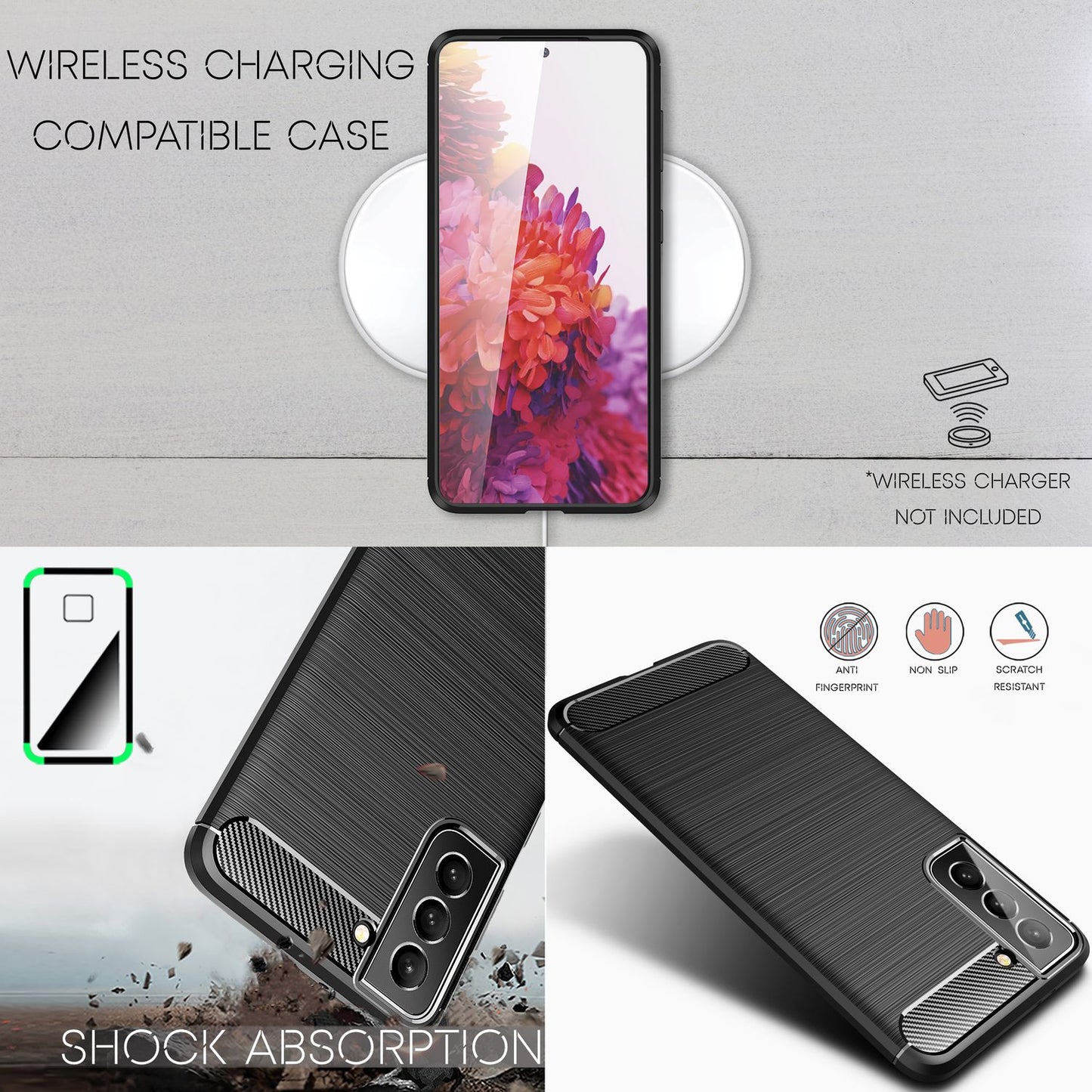 NALIA Carbon Look Case für Samsung Galaxy S22, Matt-Schwarze Silikonhülle Anti-Fingerabdruck Kohlefaser-Optik Handyhülle