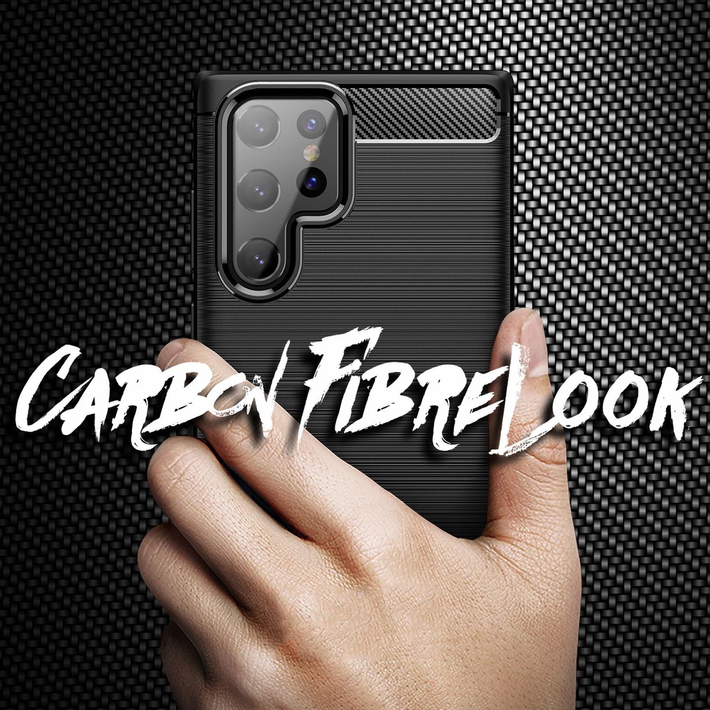 NALIA Carbon Look Case für Samsung Galaxy S22 Ultra, Matt-Schwarze Silikonhülle Anti-Fingerabdruck Kohlefaser-Optik, Handyhülle Schutzhülle