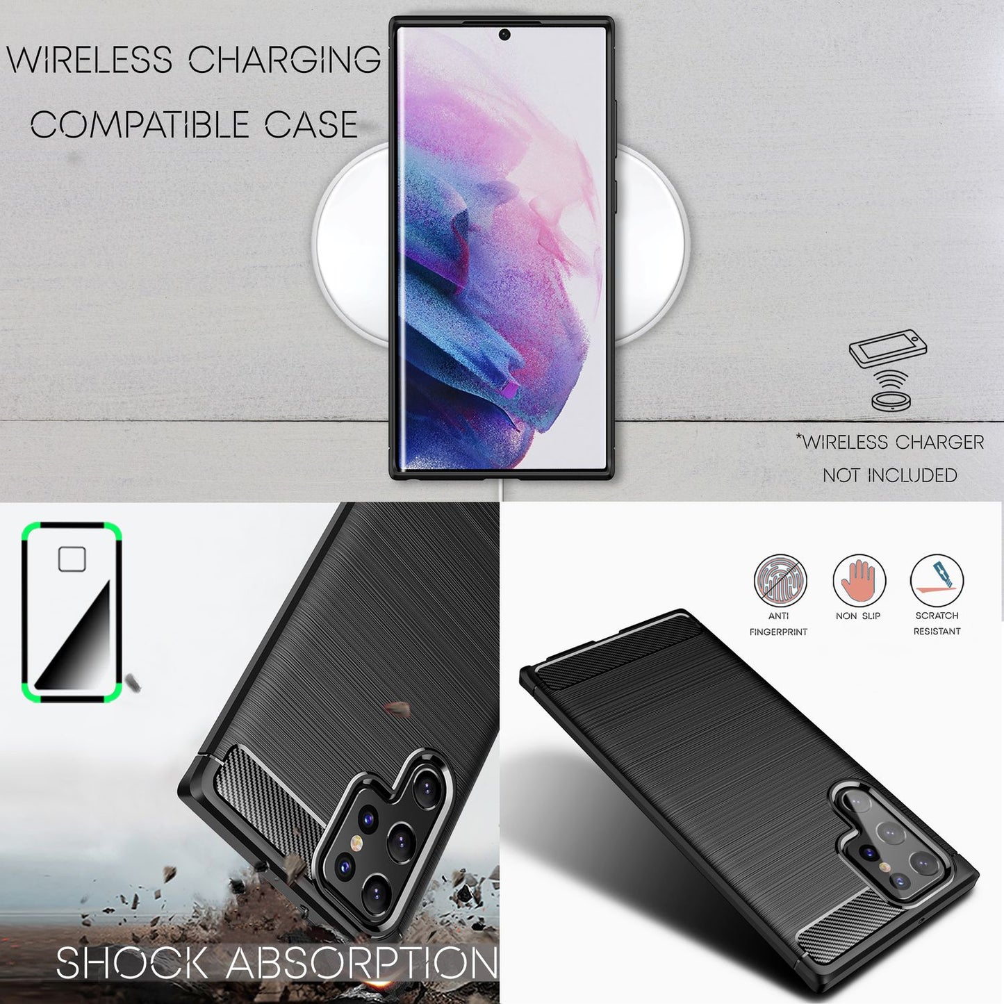 NALIA Carbon Look Case für Samsung Galaxy S22 Ultra, Matt-Schwarze Silikonhülle Anti-Fingerabdruck Kohlefaser-Optik, Handyhülle Schutzhülle