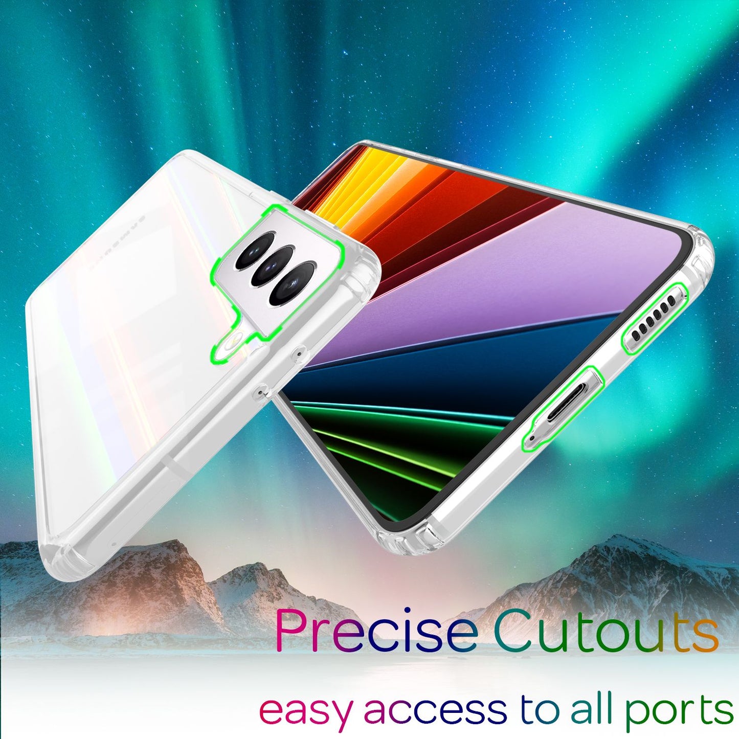 NALIA Klares Hartglas Case für Samsung Galaxy S22, Regenbogen Effekt Transparent Anti-Gelb Kratzfest Tempered Glass & Silikon Bumper, Handyhülle Schutzhülle