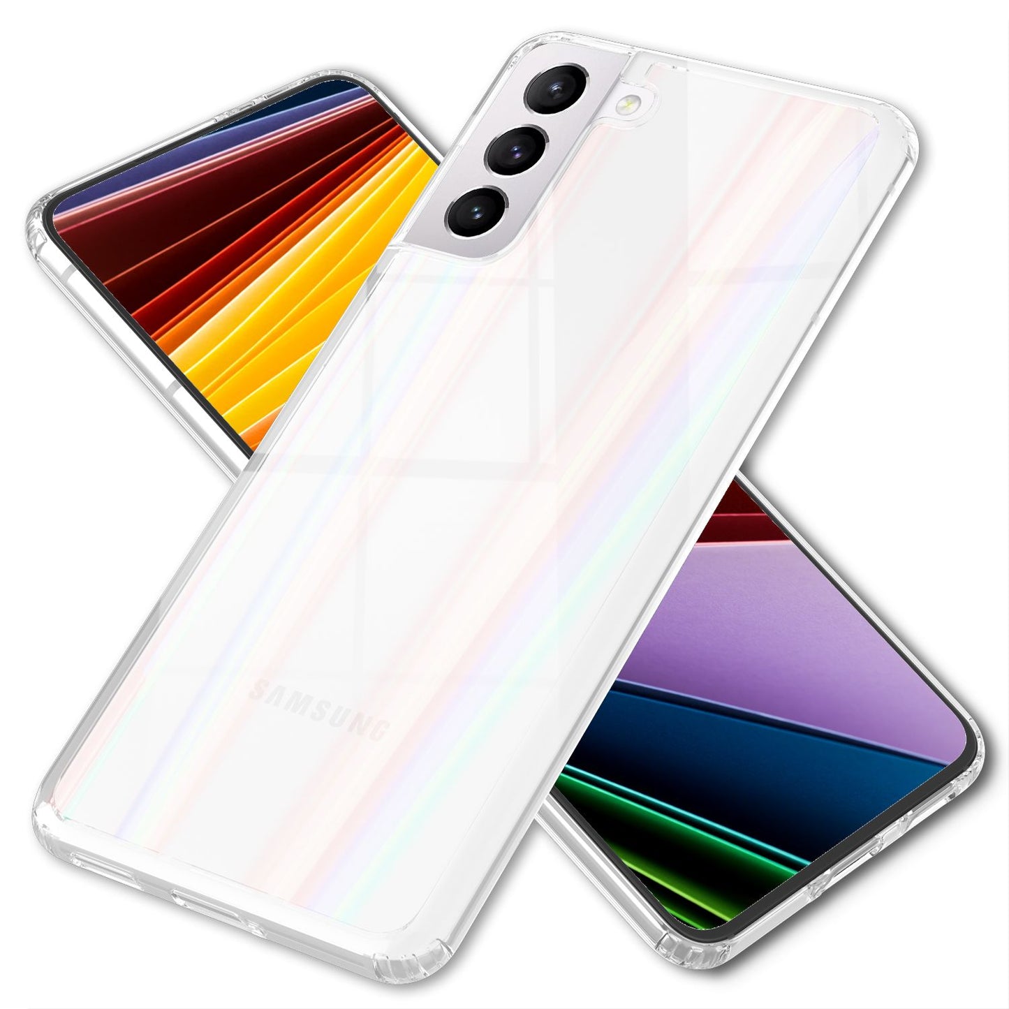 NALIA Klares Hartglas Case für Samsung Galaxy S22 Plus, Regenbogen Effekt Transparent Anti-Gelb Tempered Glass & Silikon Bumper, Handyhülle Schutzhülle