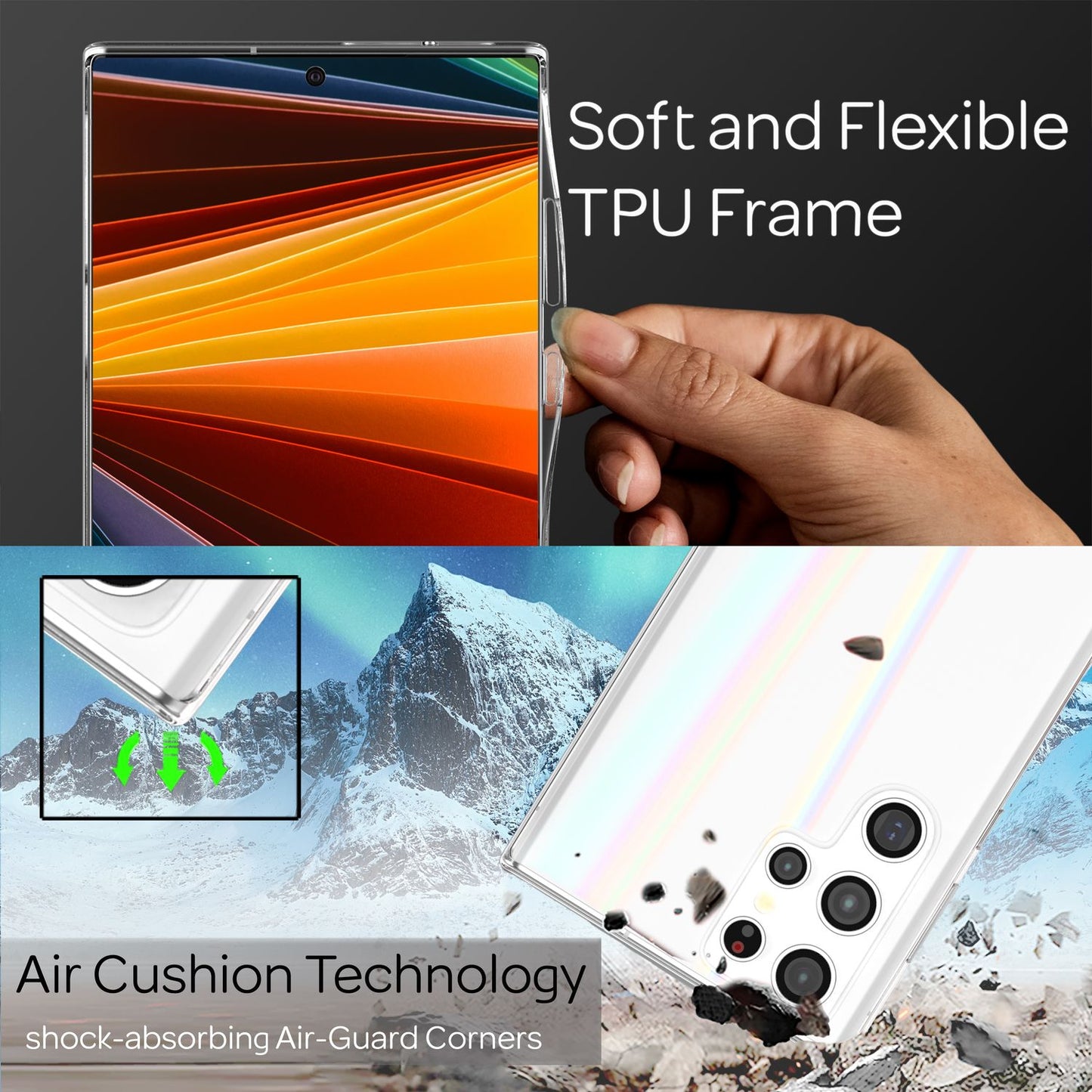 Husă NALIA din sticlă securizată transparentă, culoarea curcubeului - compatibilă cu S22 Ultra, anti-îngălbenire