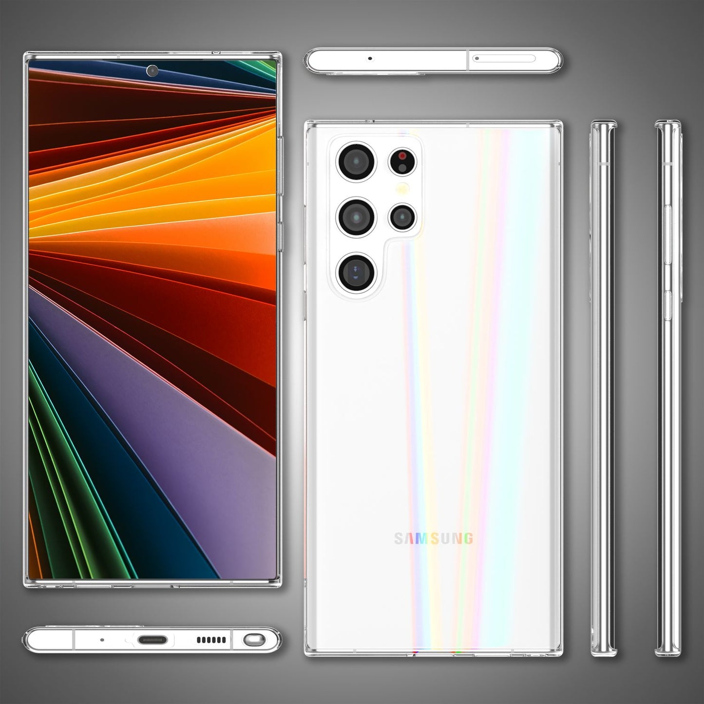 Husă NALIA din sticlă securizată transparentă, culoarea curcubeului - compatibilă cu S22 Ultra, anti-îngălbenire