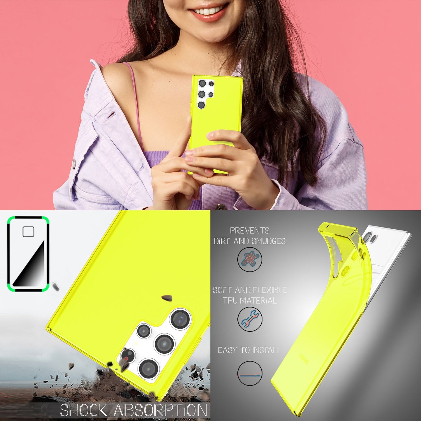 NALIA Klare Neon Handyhülle - Galaxy S22 Ultra Kompatibel, Dünn Silikon, Dicke 0,7 Millimeter