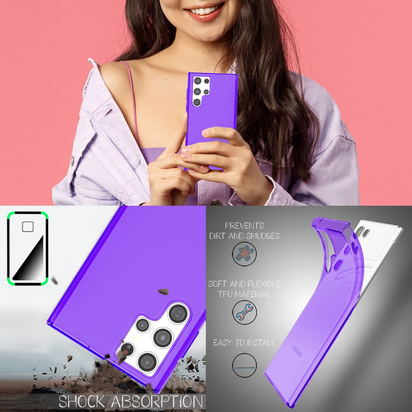 NALIA Klare Neon Handyhülle - Galaxy S22 Ultra Kompatibel, Dünn Silikon, Dicke 0,7 Millimeter