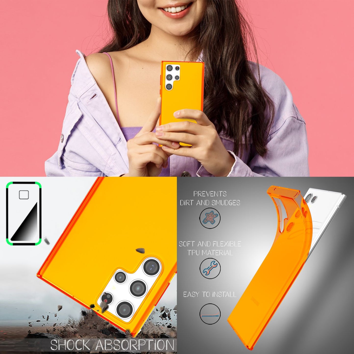 NALIA Klare Neon Handyhülle - Galaxy S22 Ultra Kompatibel, Dünn Silikon, Dicke 0,7 Millimeter