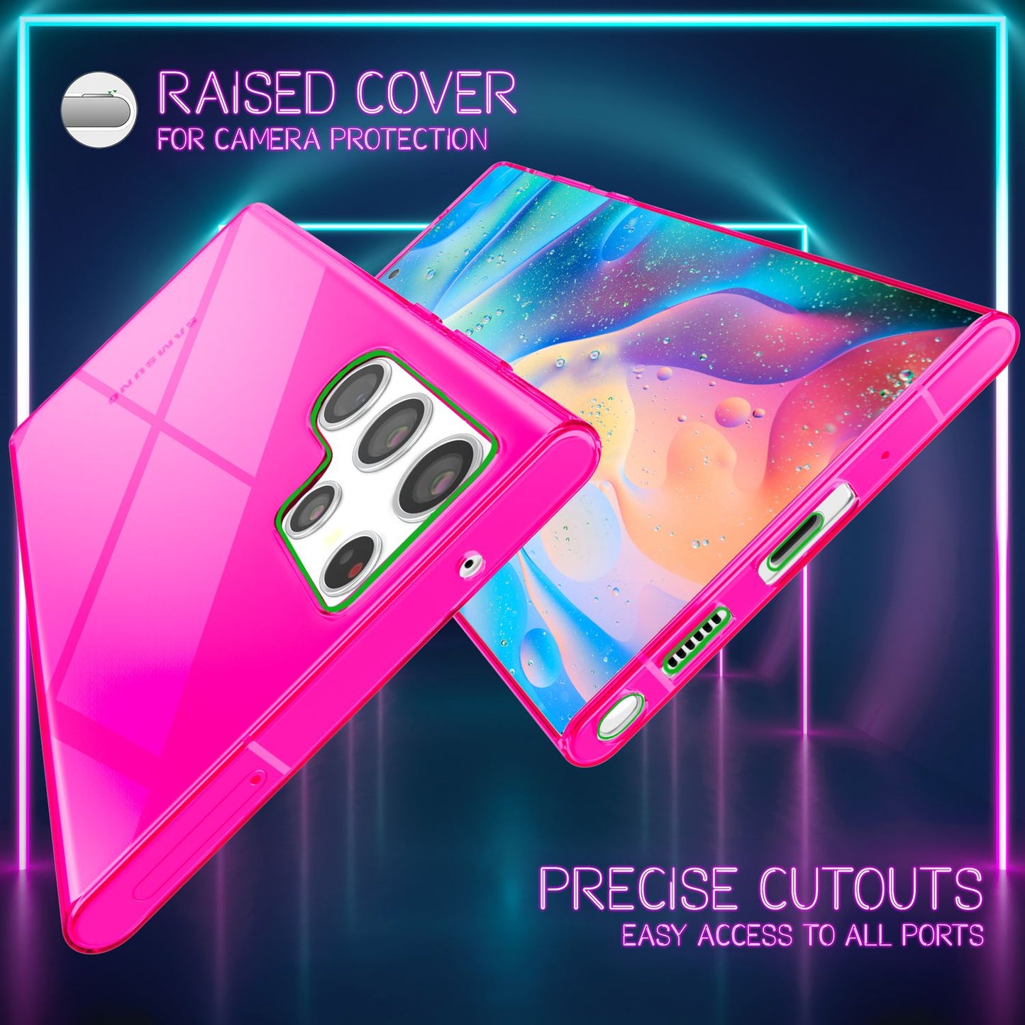 NALIA Klare Neon Handyhülle - Galaxy S22 Ultra Kompatibel, Dünn Silikon, Dicke 0,7 Millimeter