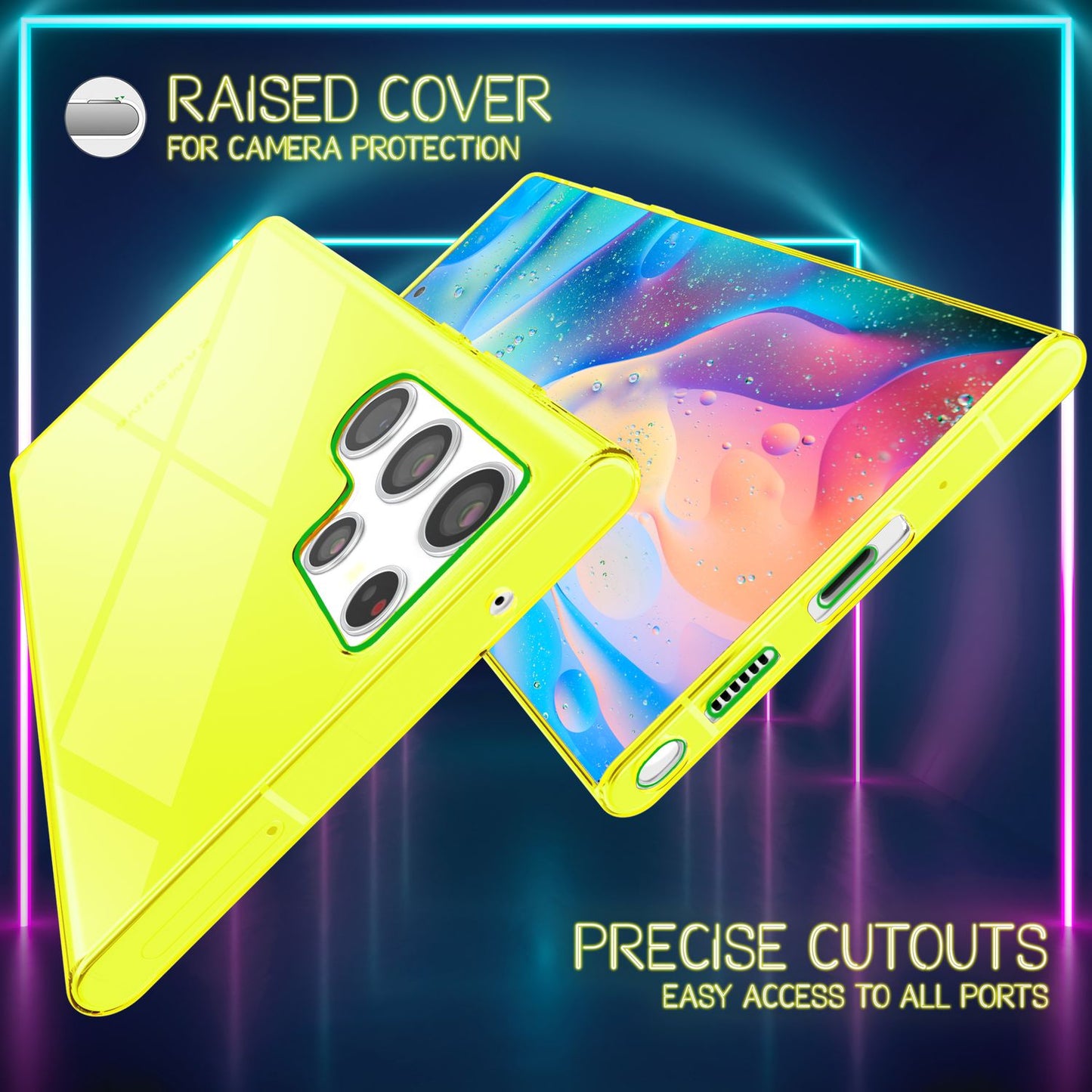 NALIA Klare Neon Handyhülle - Galaxy S22 Ultra Kompatibel, Dünn Silikon, Dicke 0,7 Millimeter