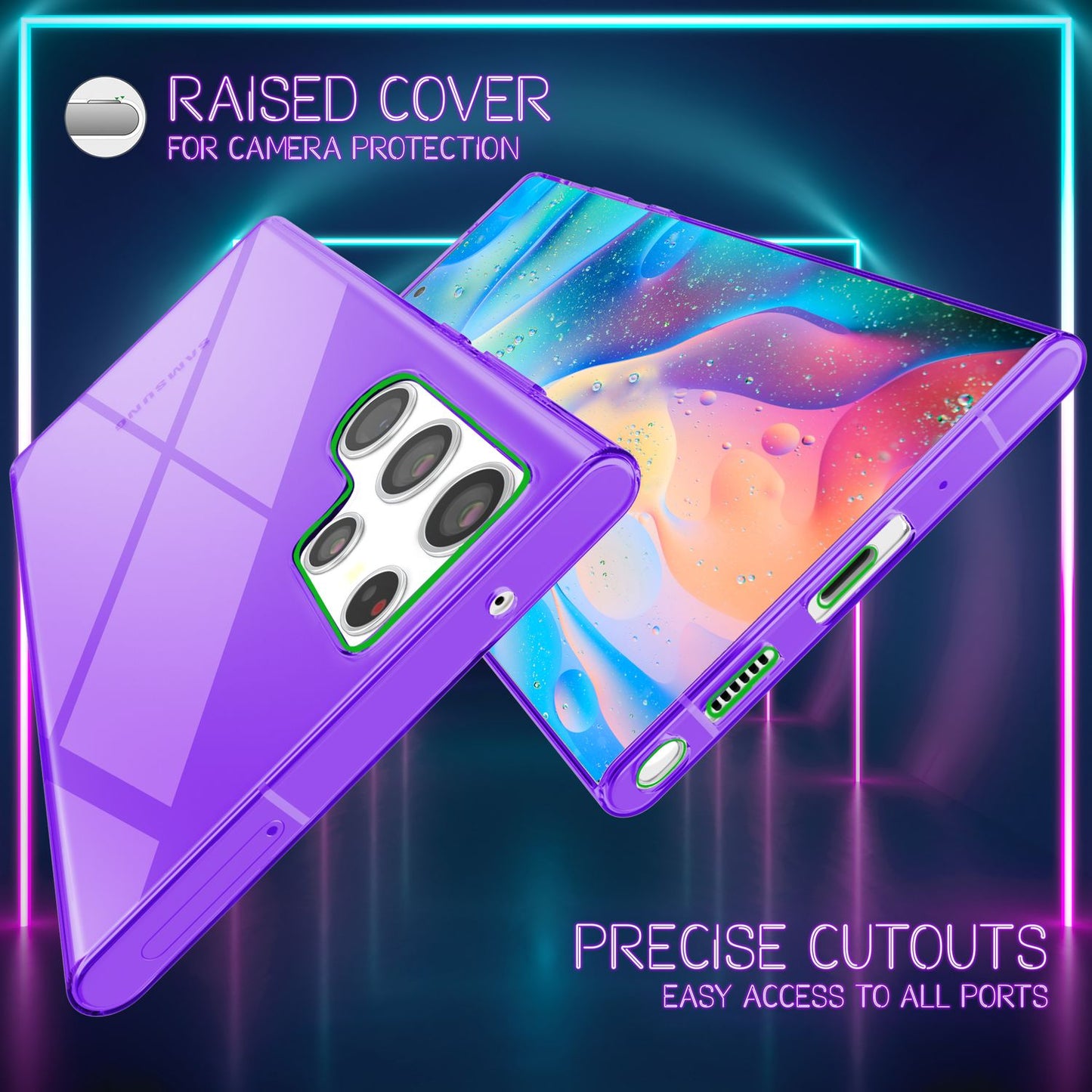 NALIA Klare Neon Handyhülle - Galaxy S22 Ultra Kompatibel, Dünn Silikon, Dicke 0,7 Millimeter