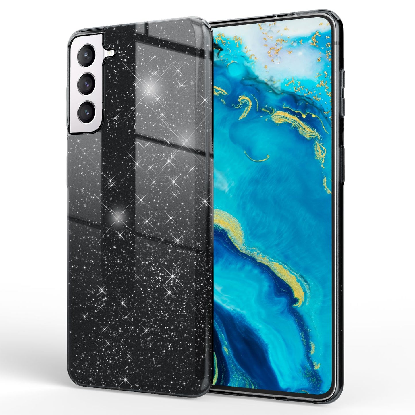 NALIA Robuste Glitzerhülle für Samsung Galaxy S22, Glänzende Glitzer Hybrid Schutzhülle Verstärkte Silikon Handyhülle